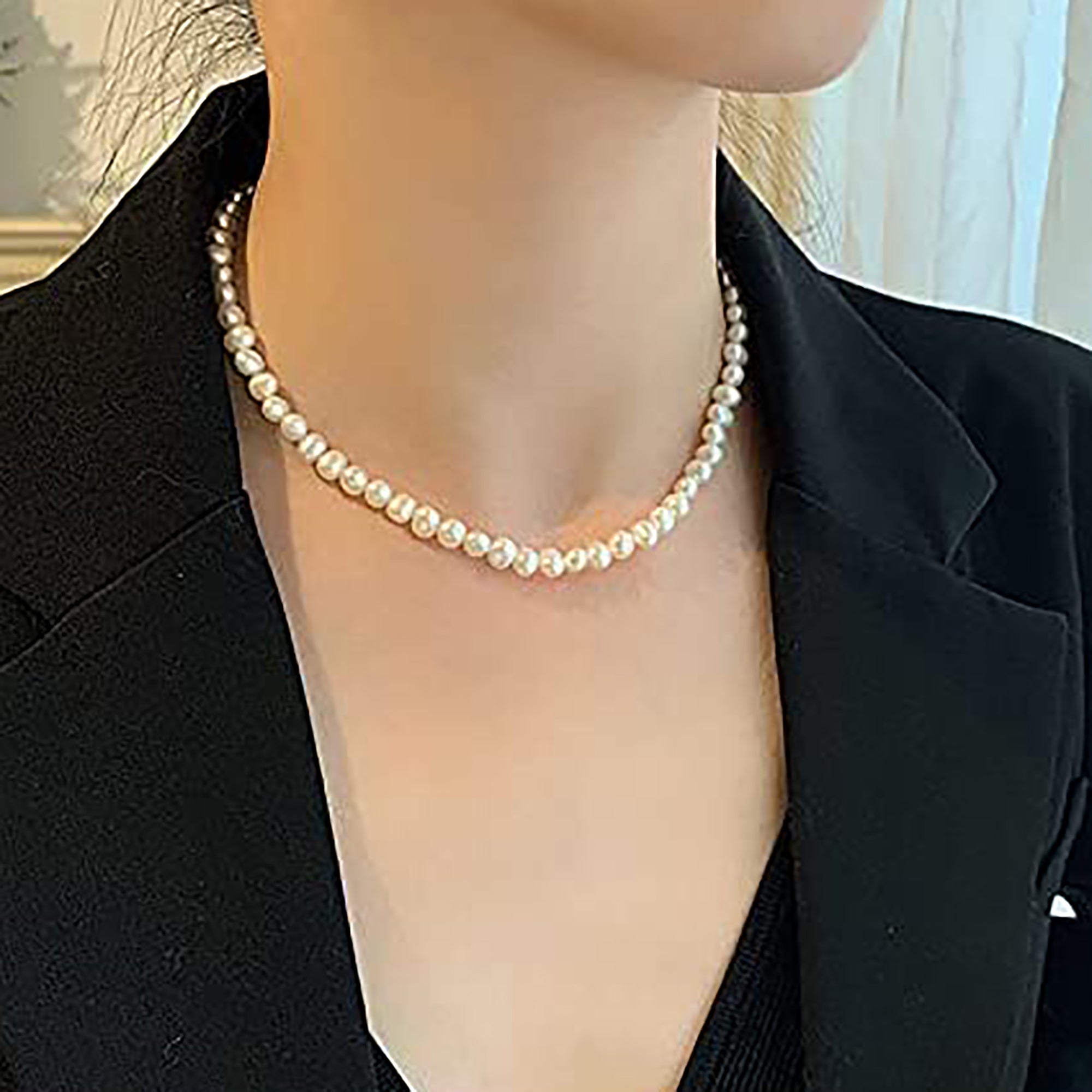 3-8 mm / 17 inches Pearl Choker Pearl Chain Cultured Handpicked Pearl Necklace