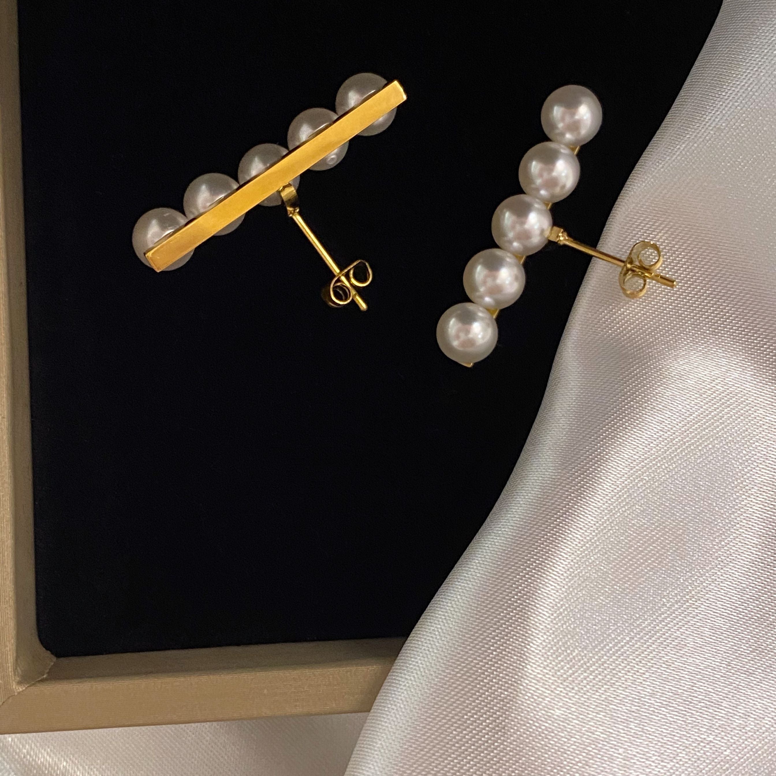 Handmade 18K Gold Plated w/ Pearl Earrings Valentine Day Gift Mother's Day