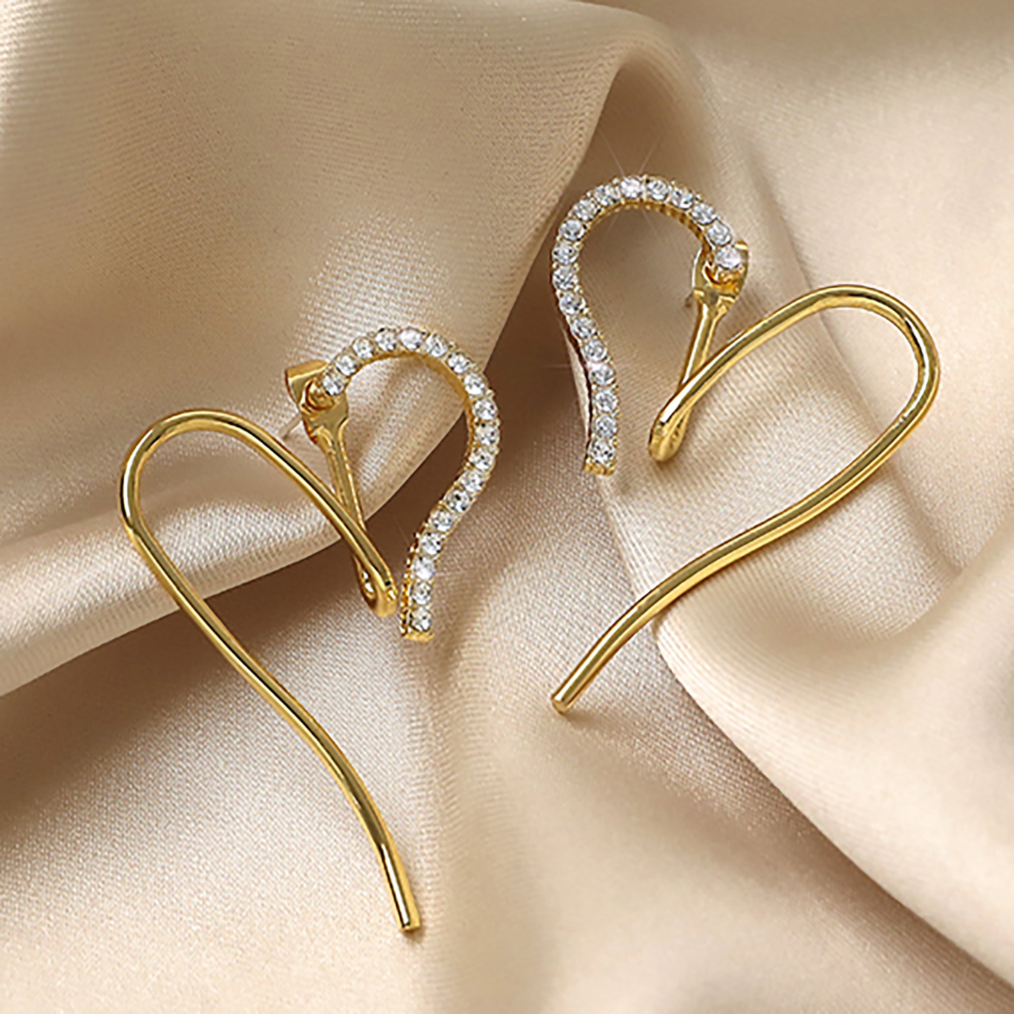 18K Gold Plated CZ Heart Double Side Earrings Gift wedding influencer styling KOL / Youtuber / Celebrity / Fashion Icon picked