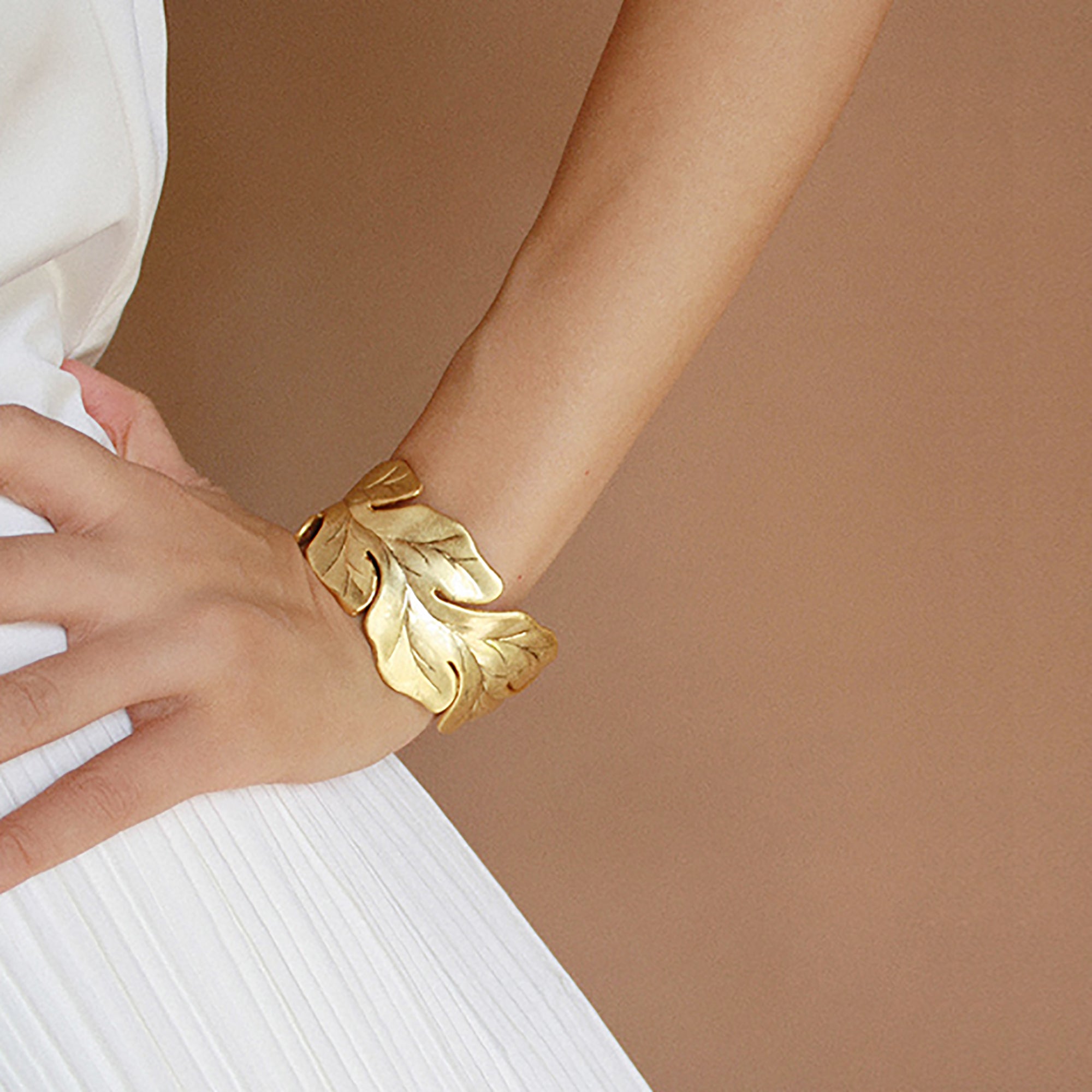 Gold Plated Leaf Cuff Bracelet Gift Wedding diamond Birthday Valentine Holiday Season KOL Influencer anniversay