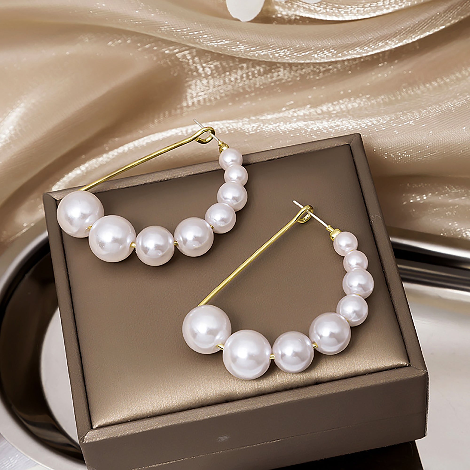 18K Gold Plated Pearl Hoop Earrings gift wedding party birthday anniversary
