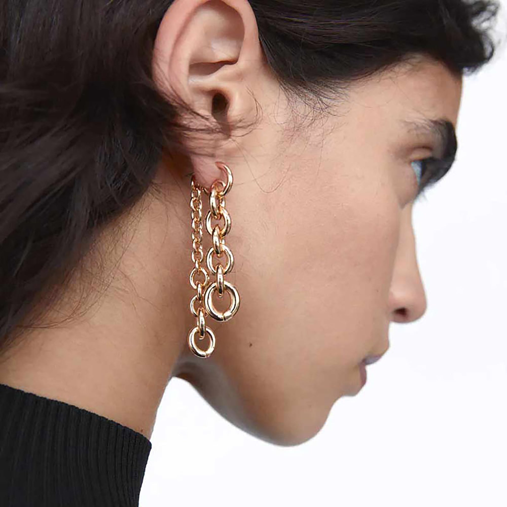 Gold Plated Chunky Metal Chain Double Side Earrings Gift wedding influencer styling KOL / Youtuber / Celebrity / Fashion Icon picked