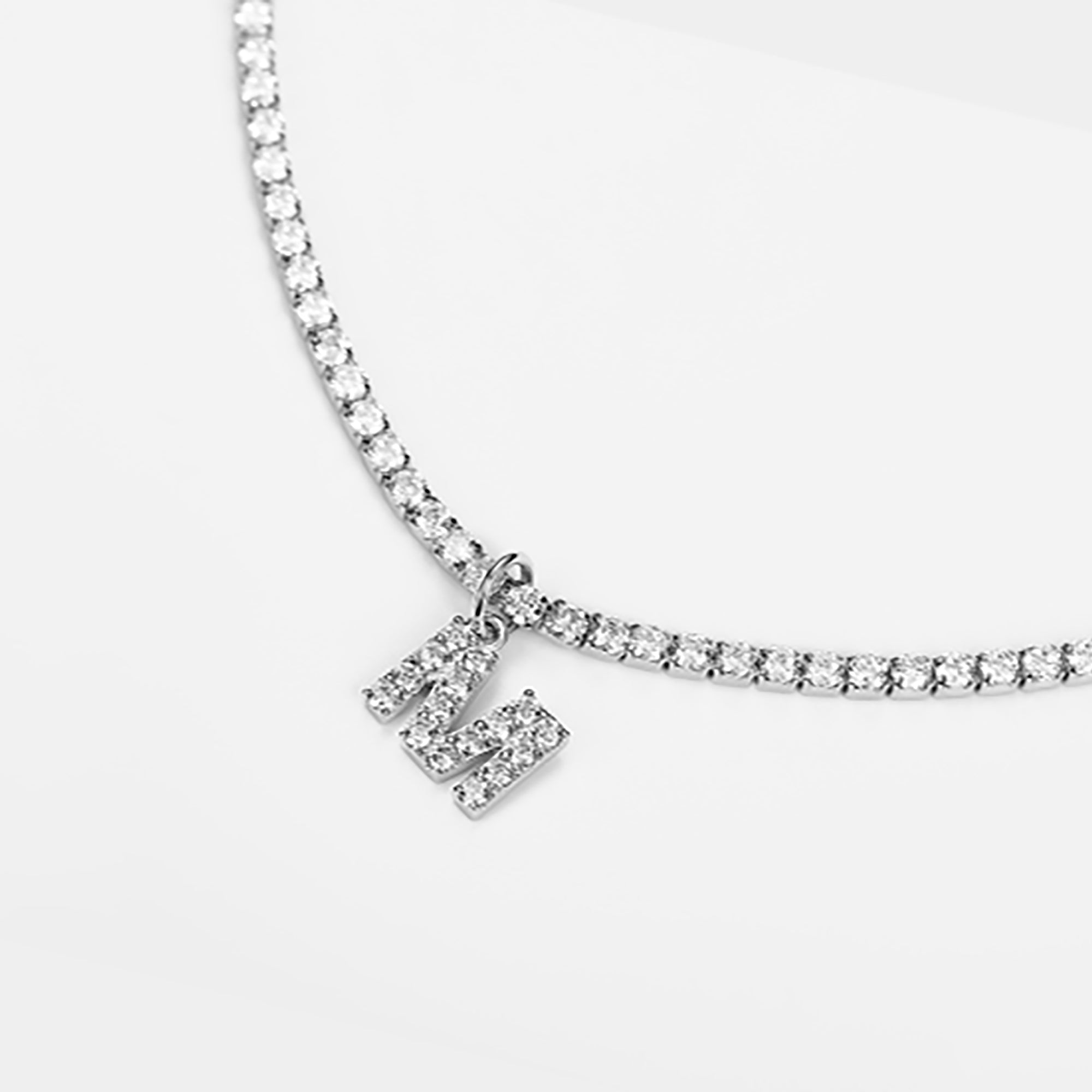White Gold Plated CZ Letters / Initial Choker Necklace