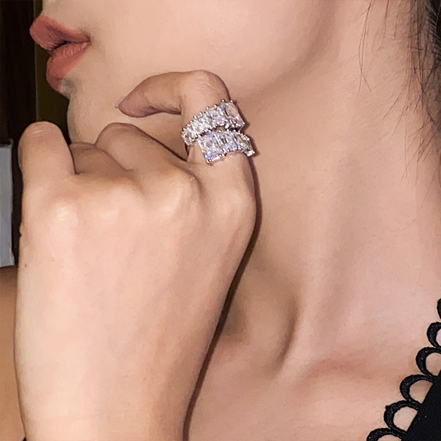 White Gold Plated CZ Cage Cocktail Ring gift holiday