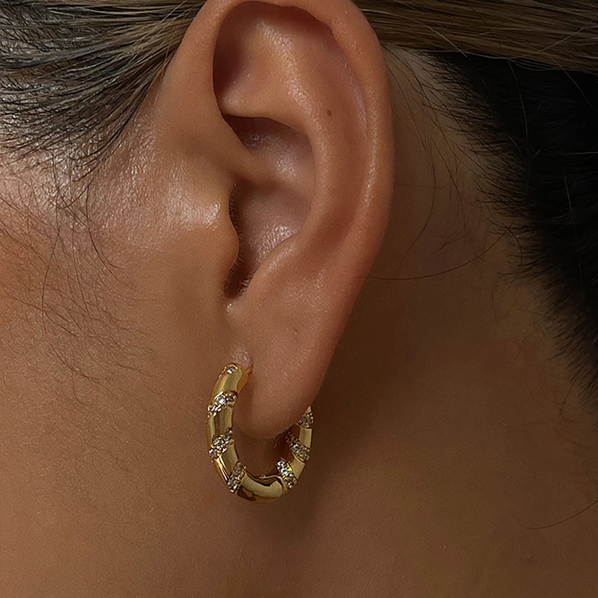 18K Gold Plated Swirl CZ Hoop Earrings