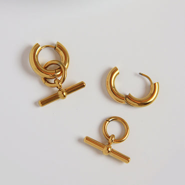 18k Gold Plated Hoop w/ OT Buckle Dangle Earrings