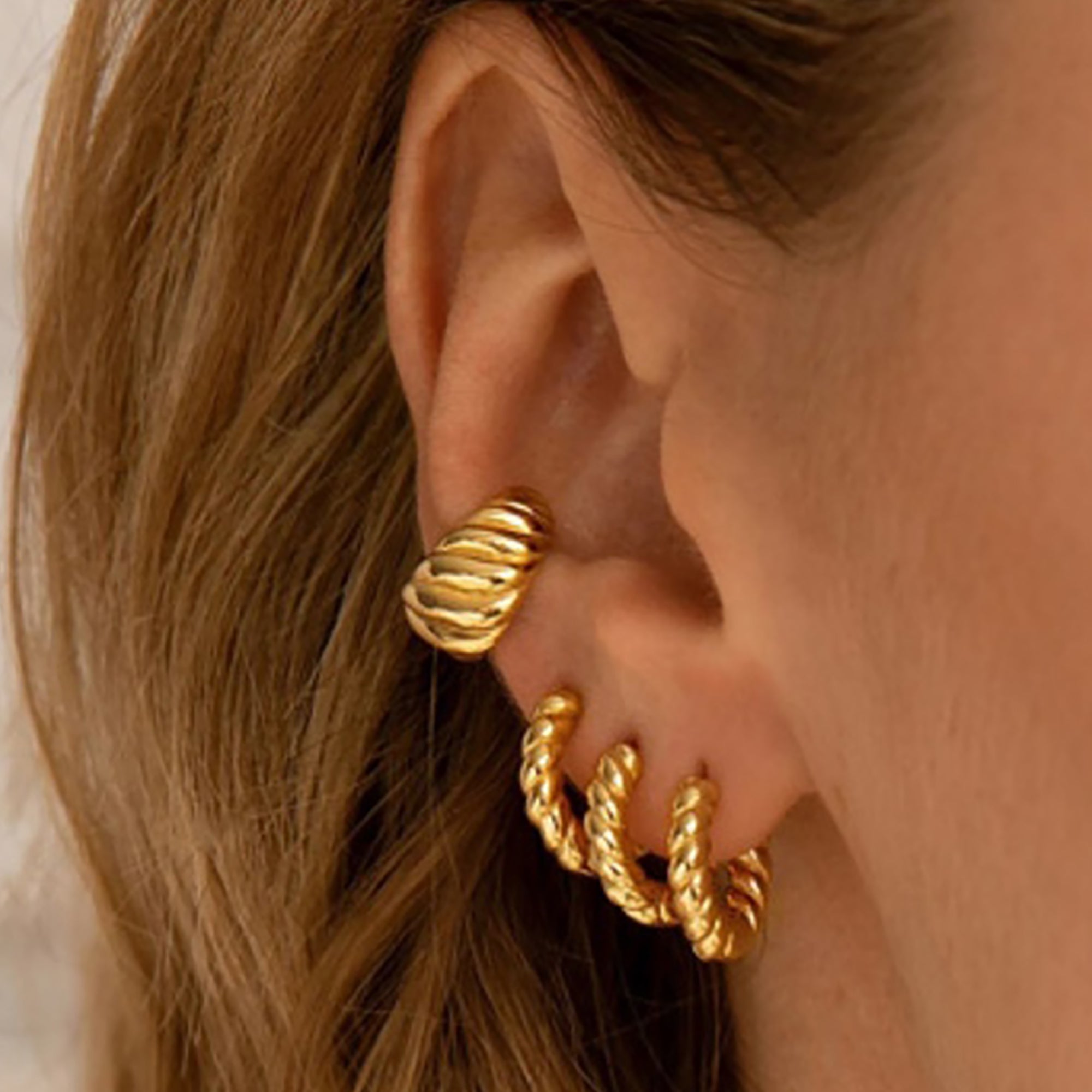 18K Gold Plated Swirl Ear Cuf / Hoop Earrings Active