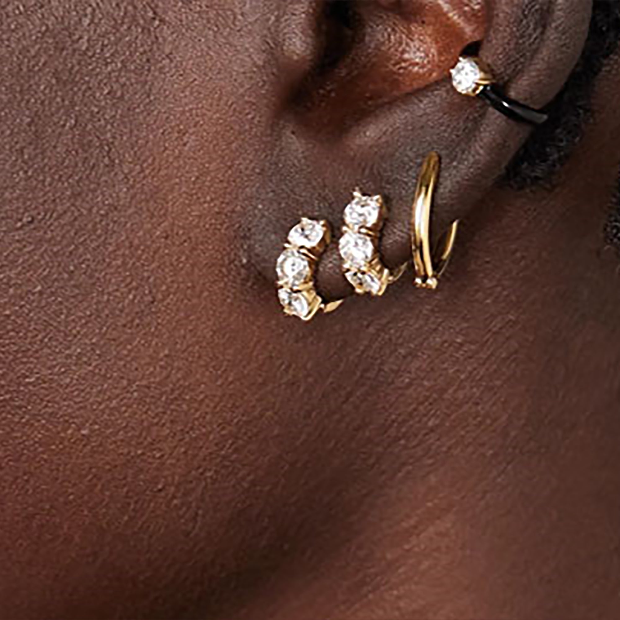 Gold Plated CZ Link Hoop Earrings