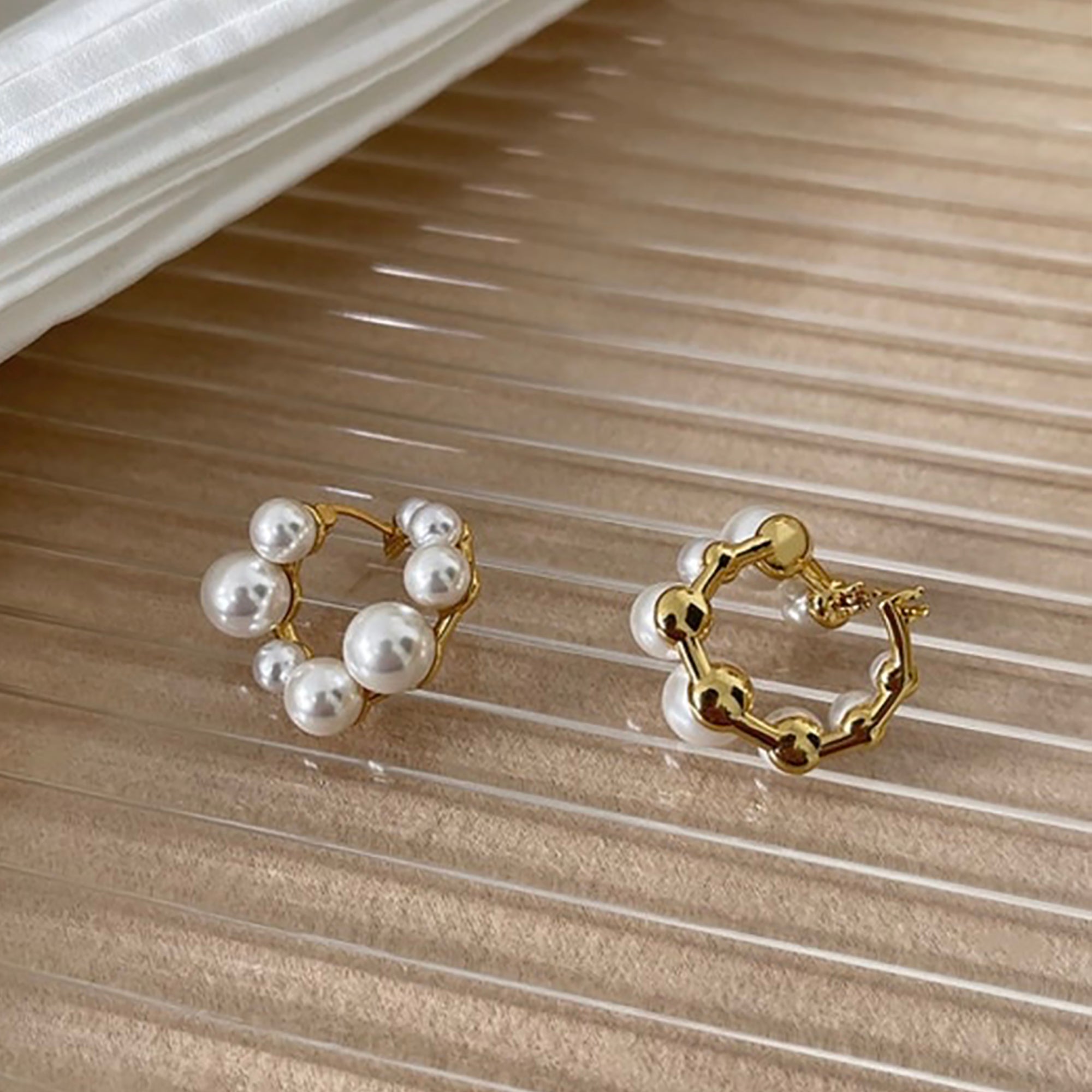 18K Gold Plated w/ Pearl Swirl Hoop Earrings gift holiday