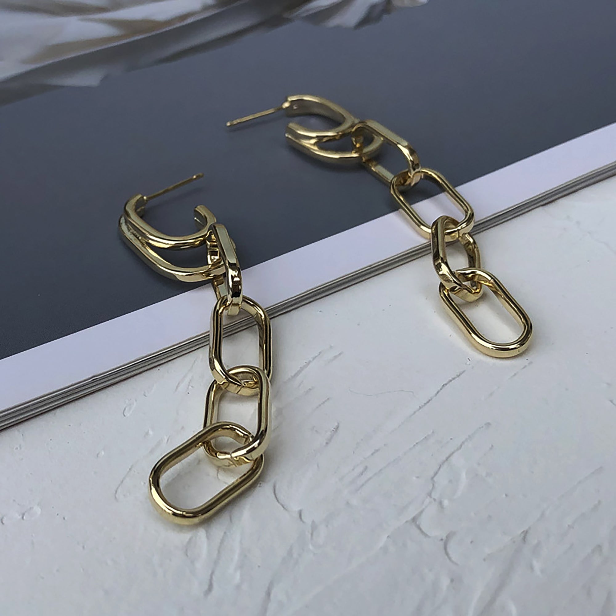 Gold Plated Chunky Metal Chain Earrings Valentine Day Gift Mother's Day Christmas Holidays