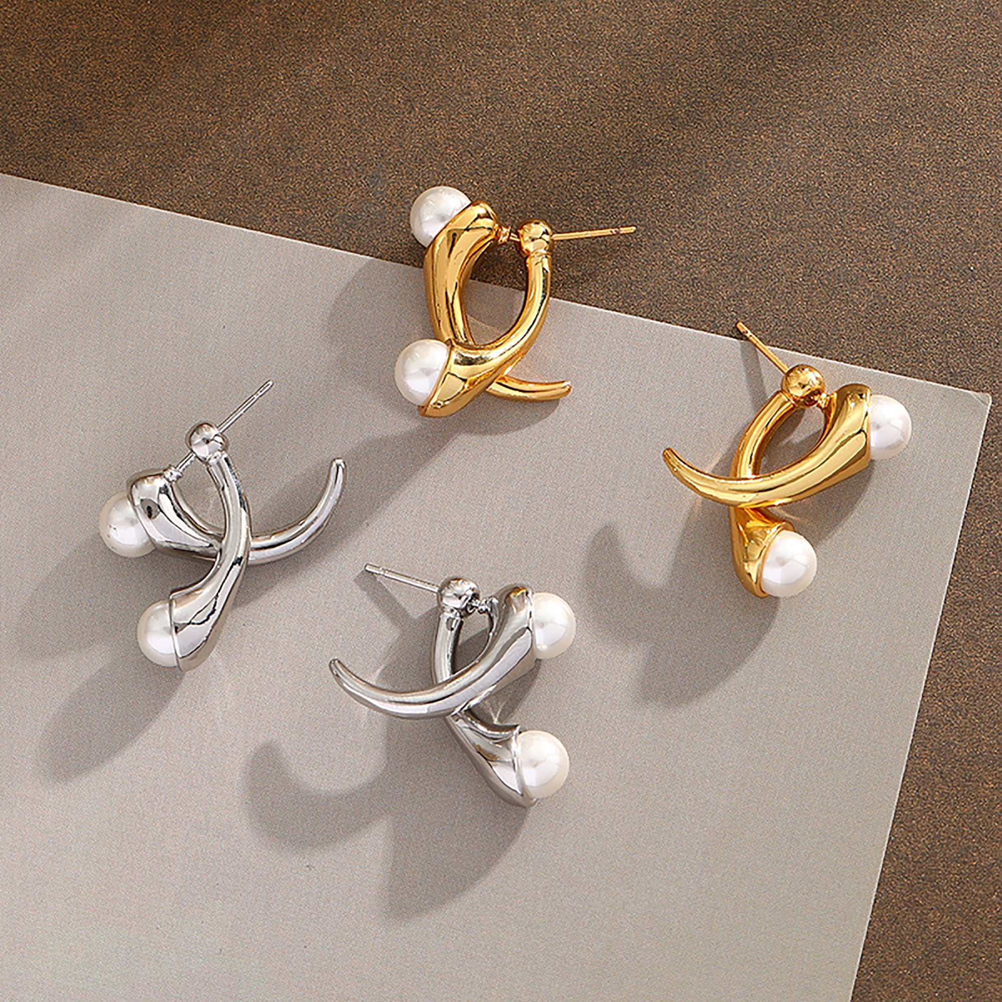 Gold Plated w/ Peal Double Side Designer Earrings Valentine Day Gift birthday party anniversary