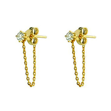 18K Gold CZ w/ Metal Chain Earrings wedding gift party influencer