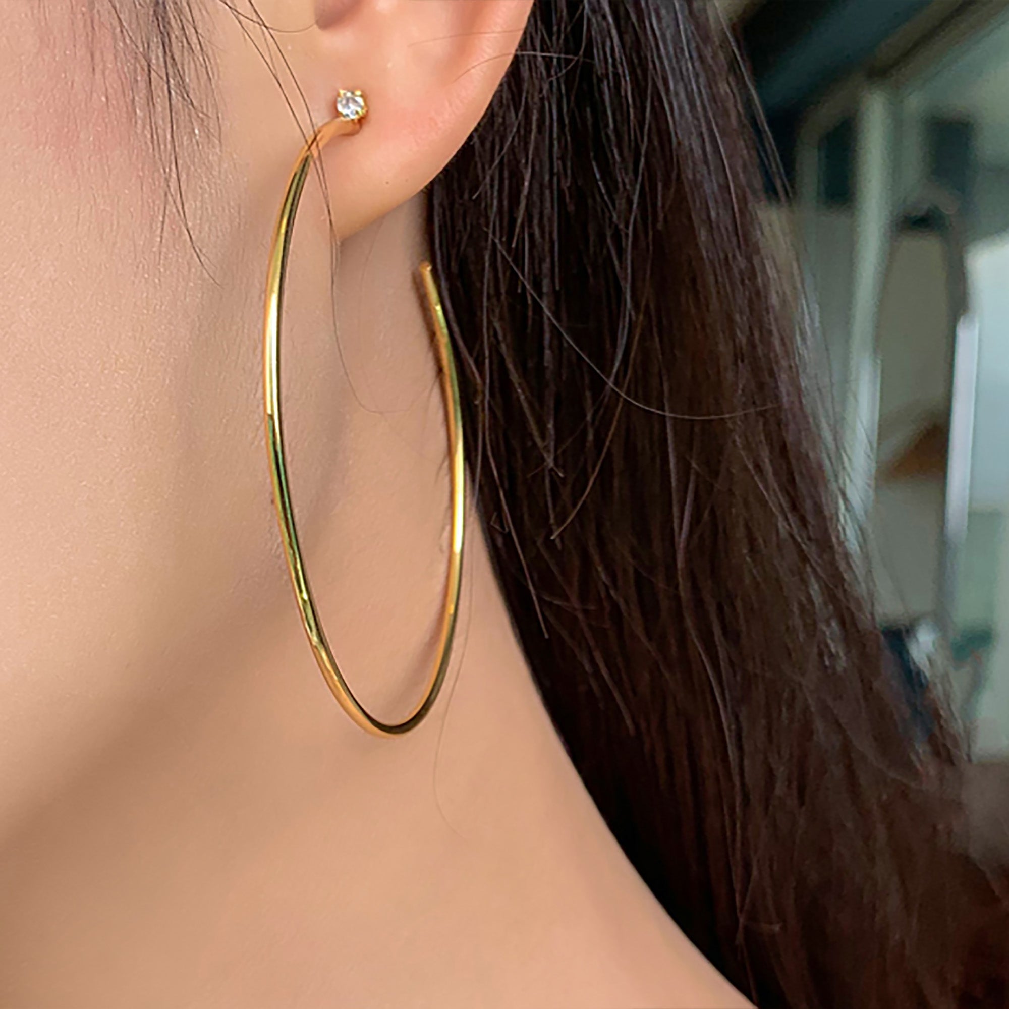 18K Gold Plated Polished w/ CZ Hoop Earrings