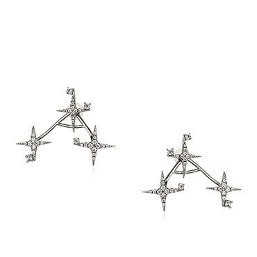 White Gold Plated w/ CZ Stars Double Side Earrings
