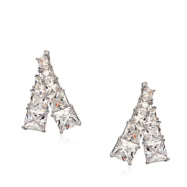 White Gold Plated w/ CZ Double Side Earrings