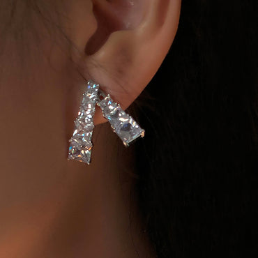 White Gold Plated w/ CZ Double Side Earrings