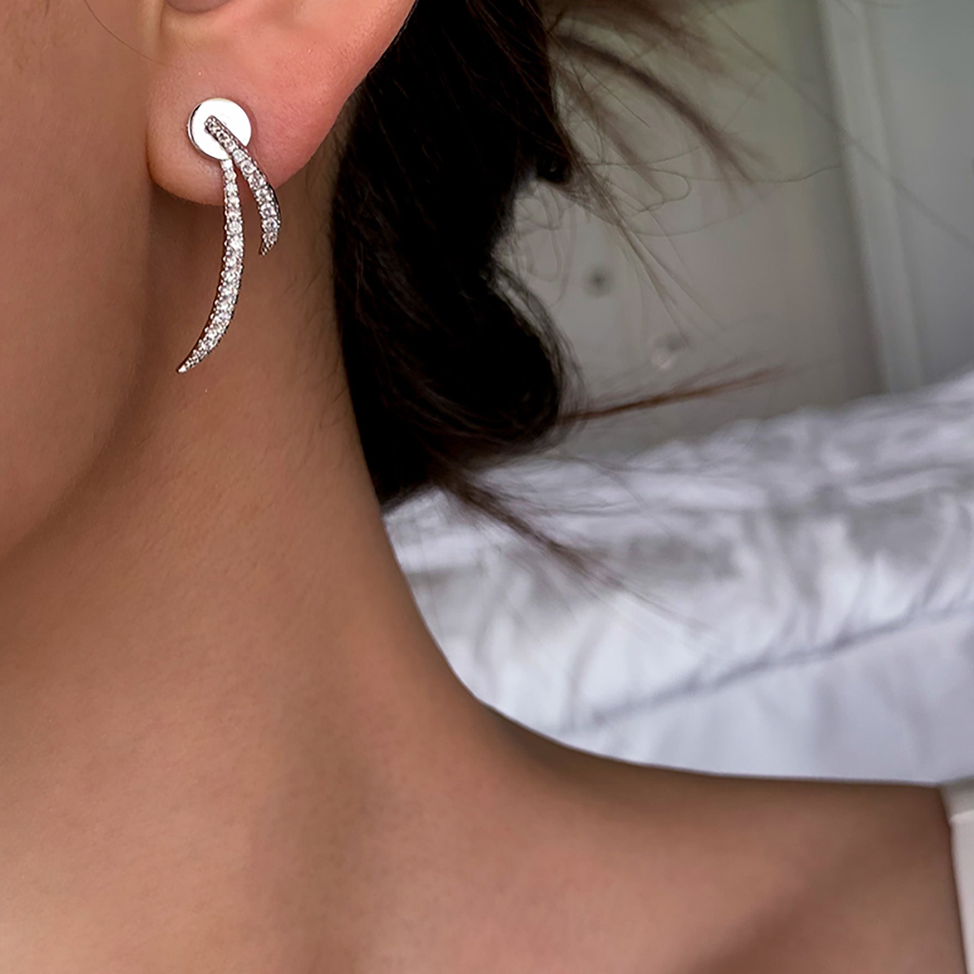 White Gold Plated CZ Asymmetry Ear Cuff / Earrings