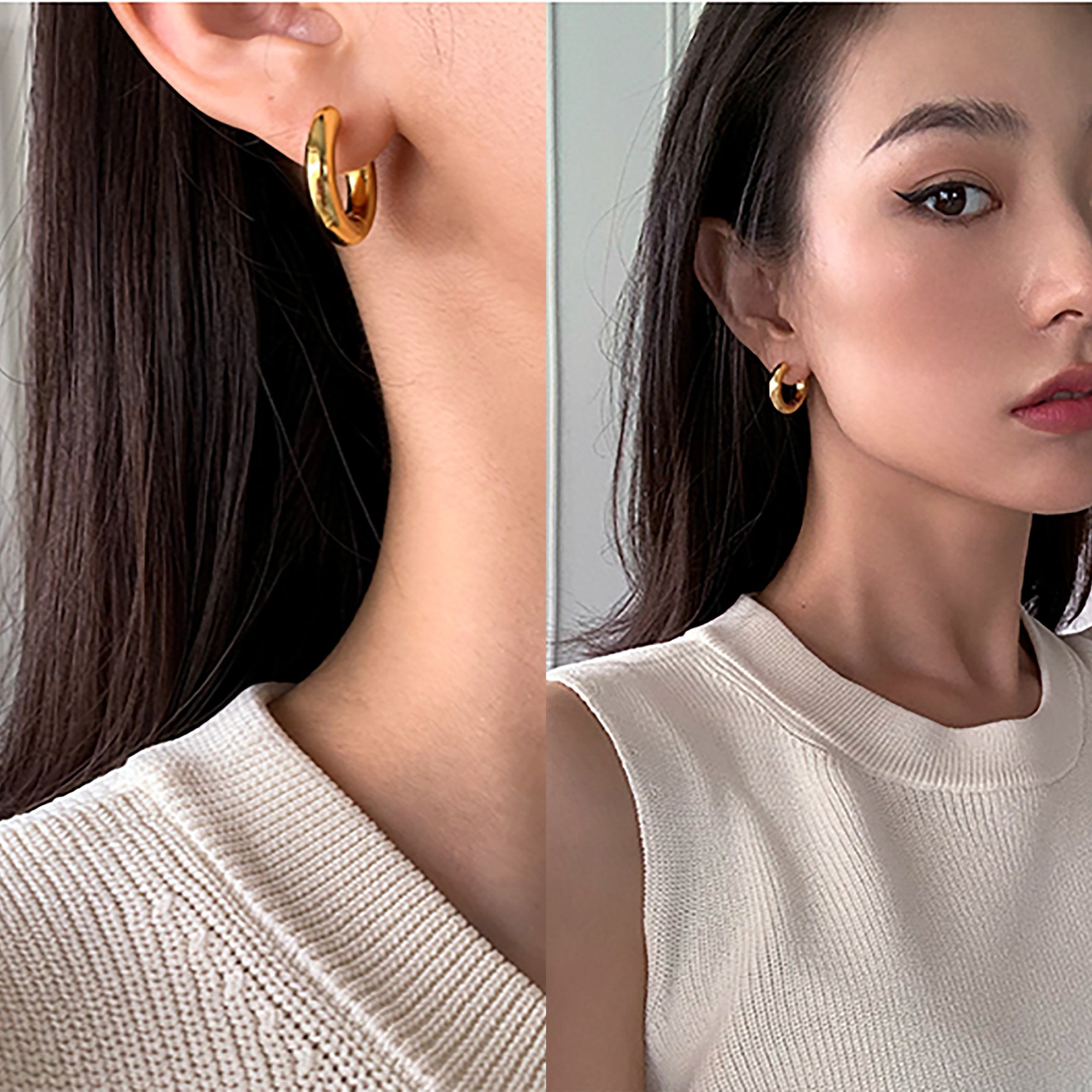 18K Gold Plated Hoop Tassels Asymmetry Earrings