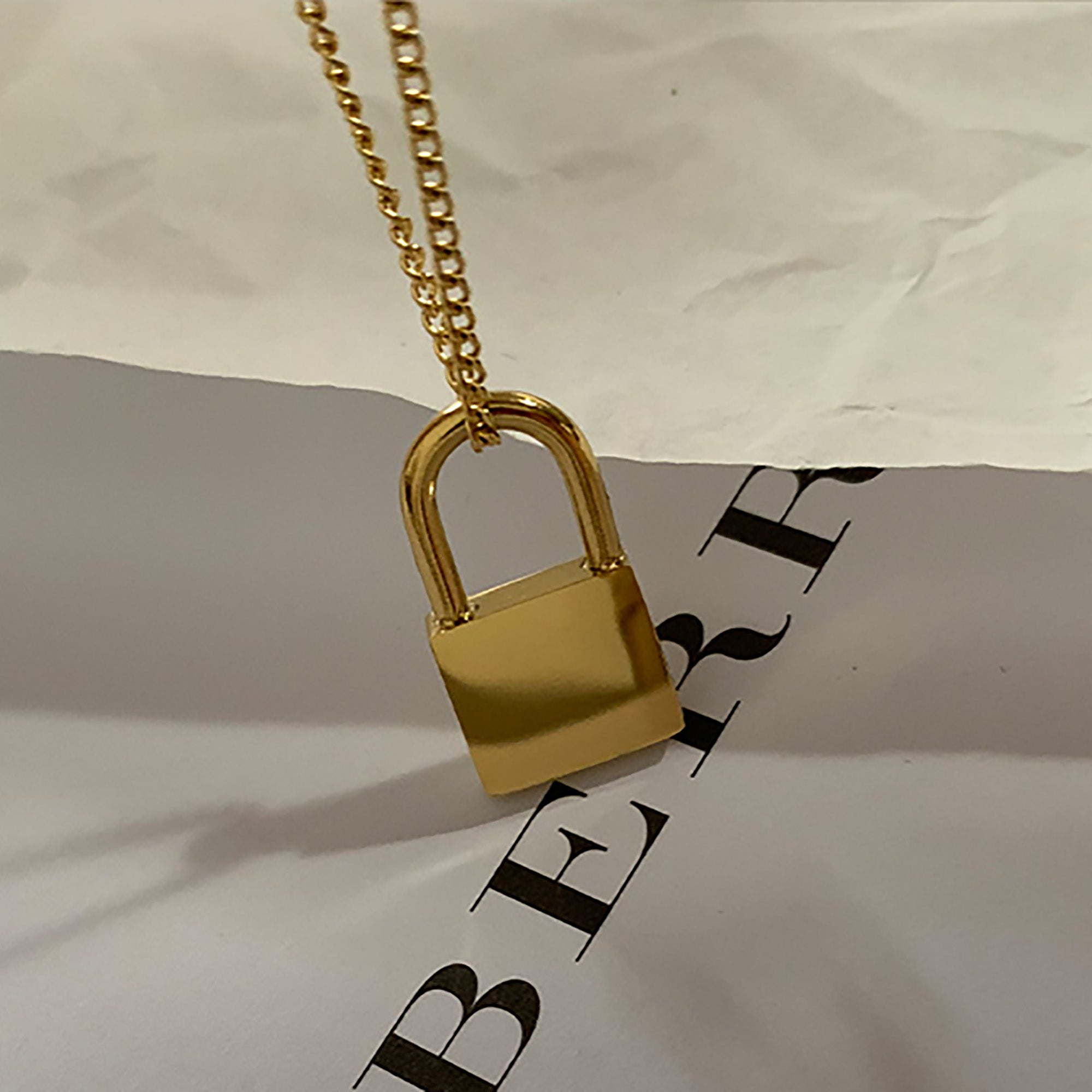 18K Gold Plated Lock Pendant Necklace AnChus