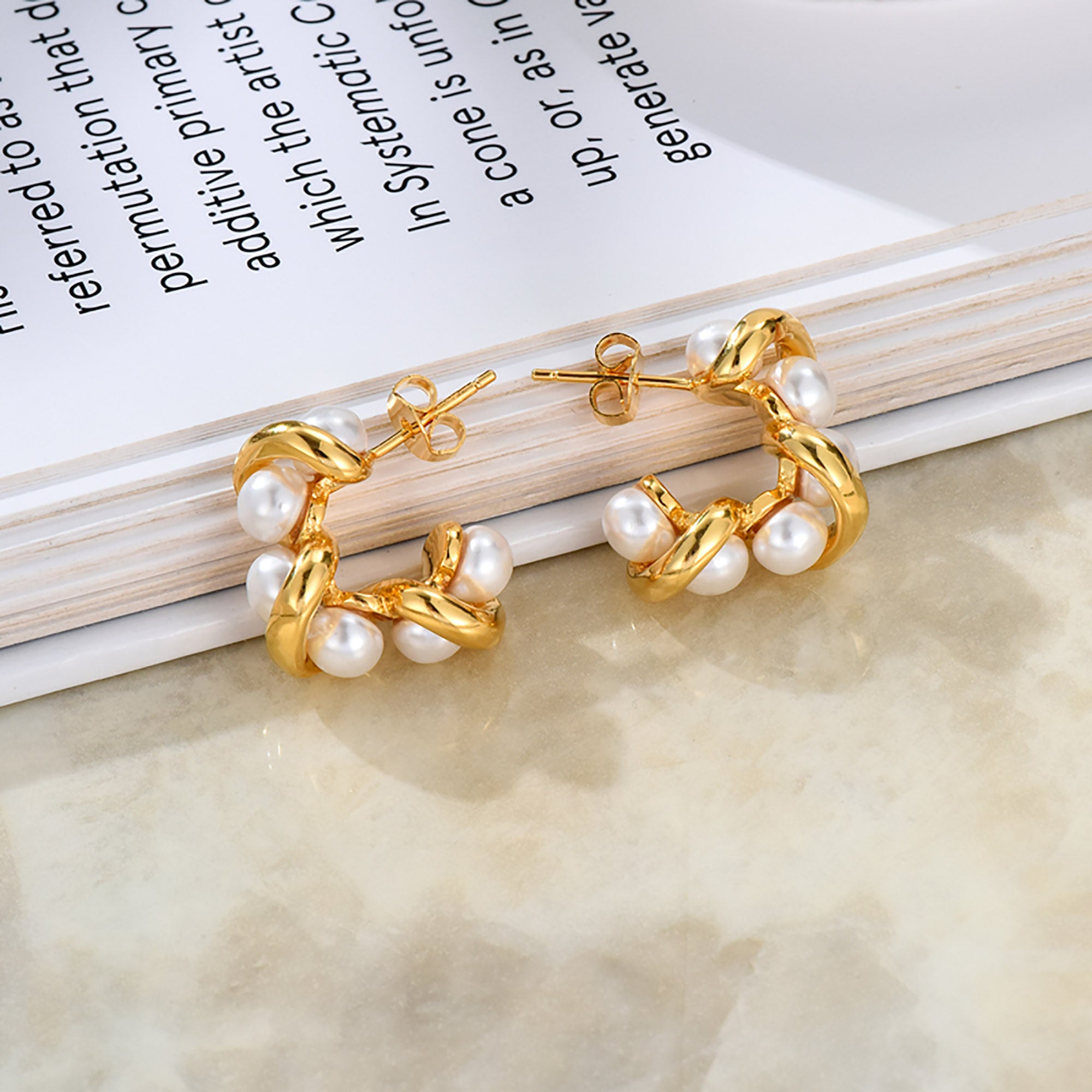 Gold Plated w/ Pearl Moon Ear Cuff Suspender Earrings Gift wedding influencer styling KOL / Youtuber / Celebrity / Fashion Icon picked