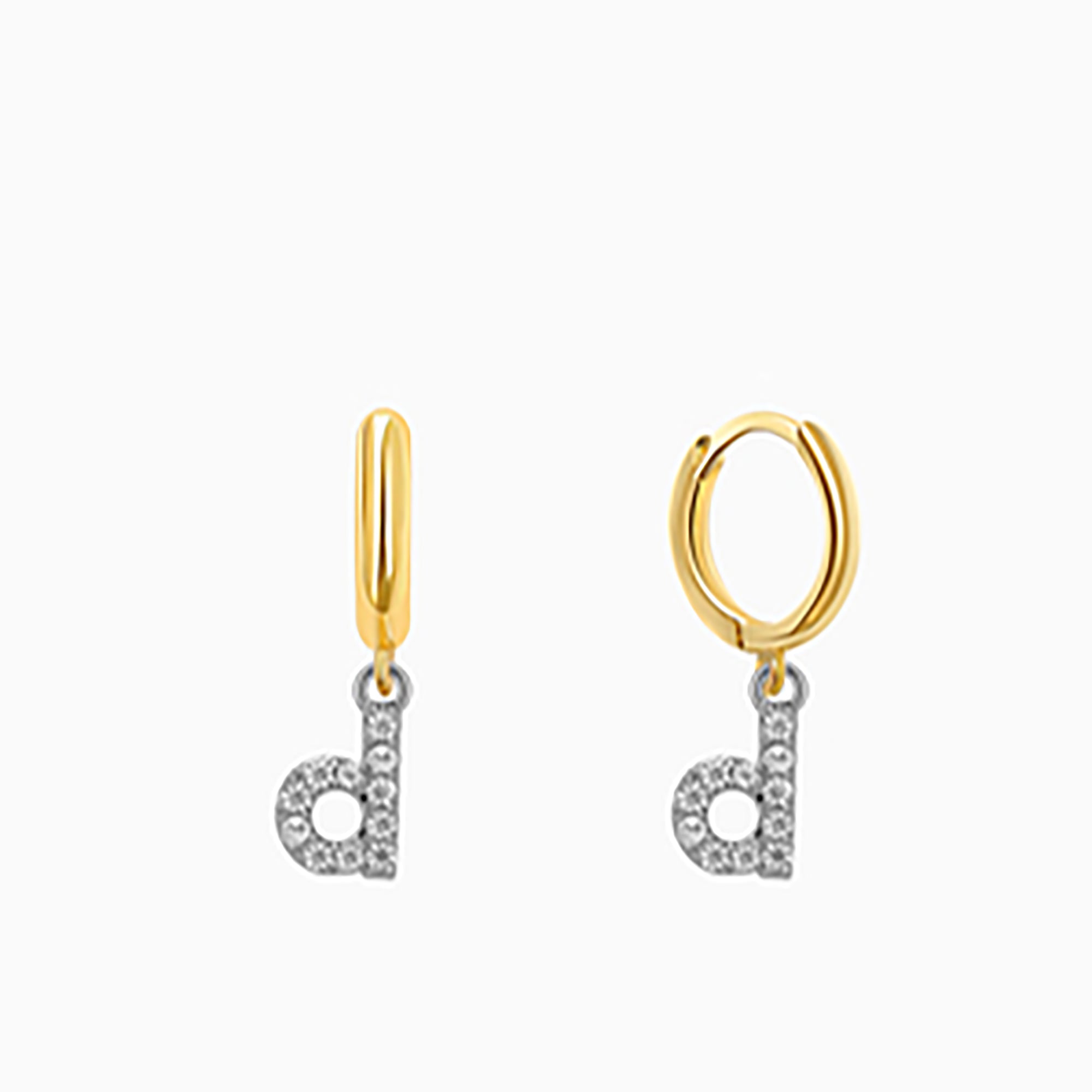 18K Gold Plated CZ initial Letter Hoop Earrings  Dangle