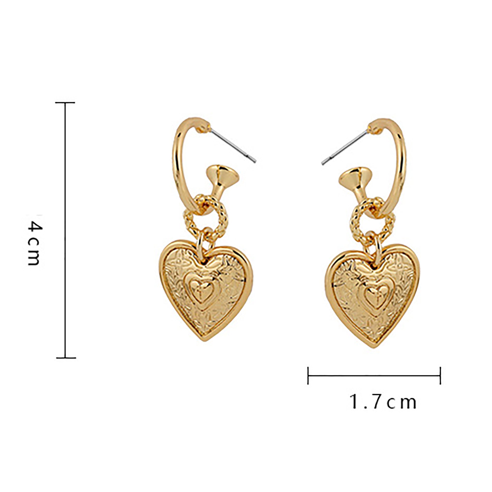 18K Gold Plated Vintage Heart Dangle Hoop Earrings