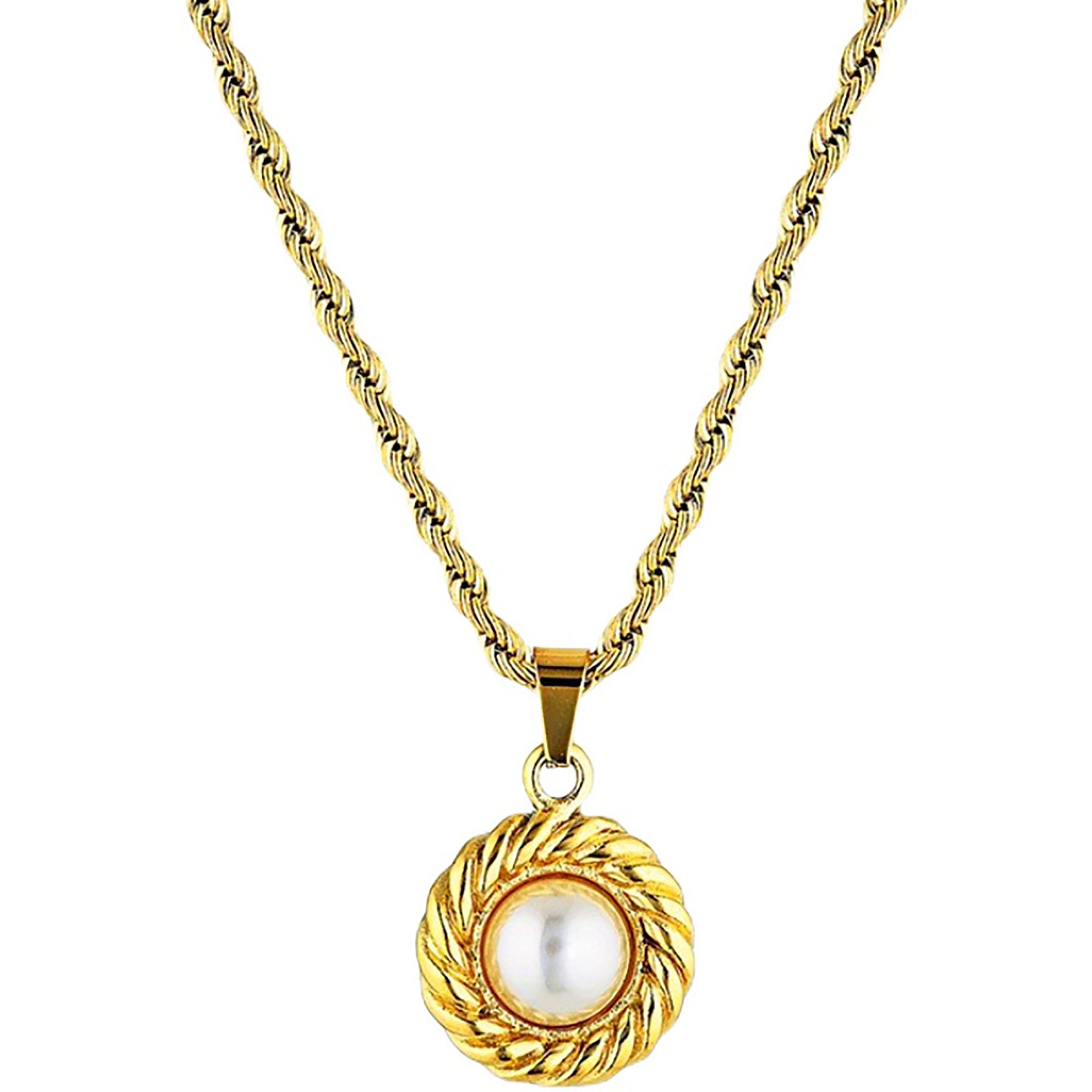 Vintage 18K Gold Plated Square Pearl Pendant Necklace