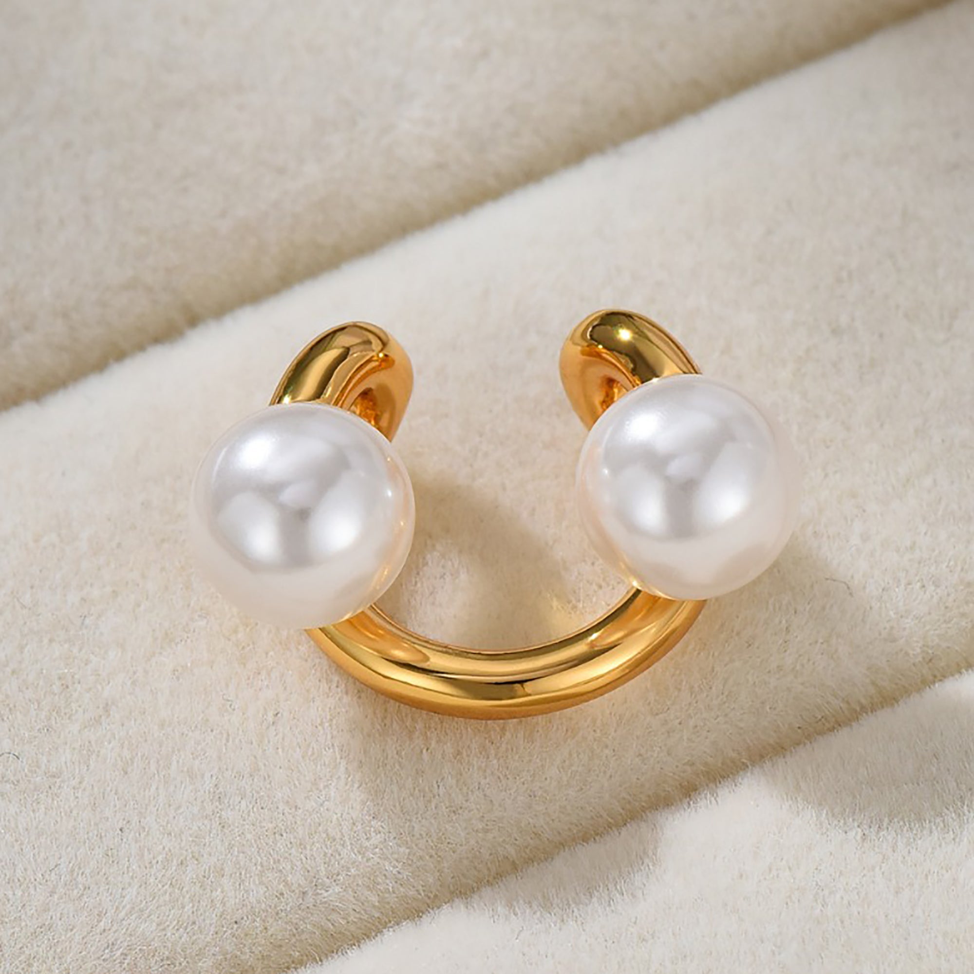 Gold Plated w/ Pearl Ear Cuff Suspender Earrings Valentine Day Gift