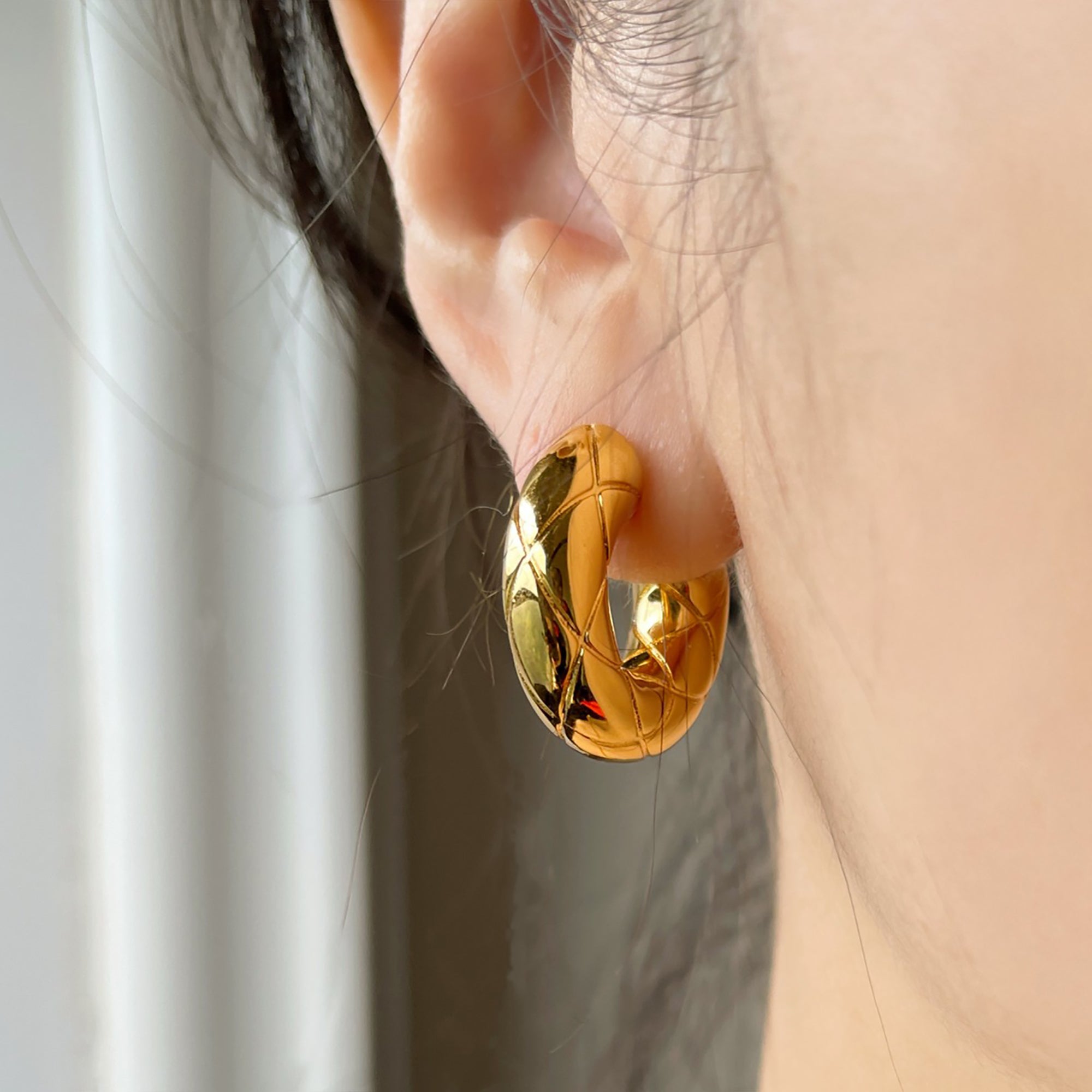 Gold Plated Diamond Check Hoop Earrings Valentine Day Gif