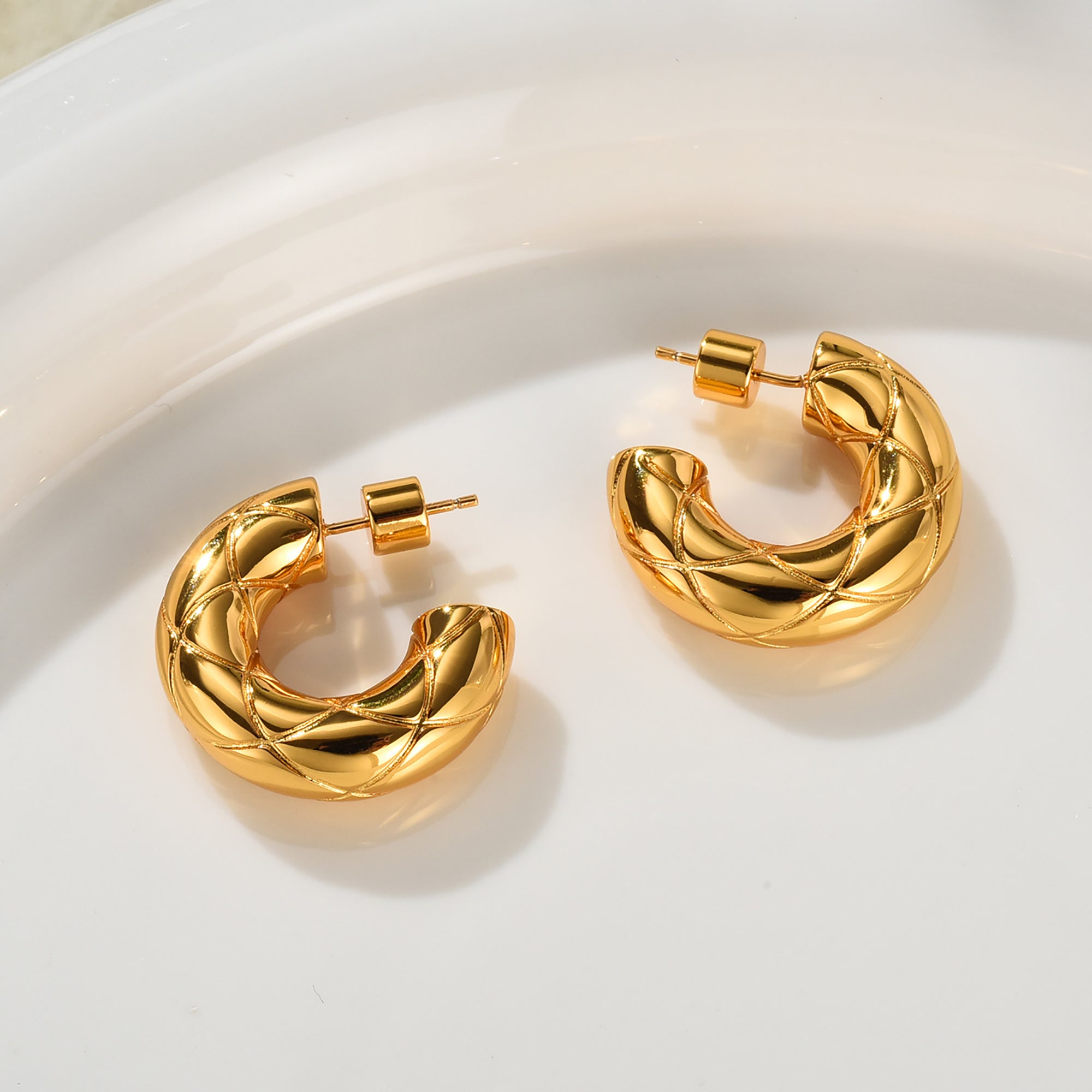 Gold Plated Diamond Check Hoop Earrings Valentine Day Gif