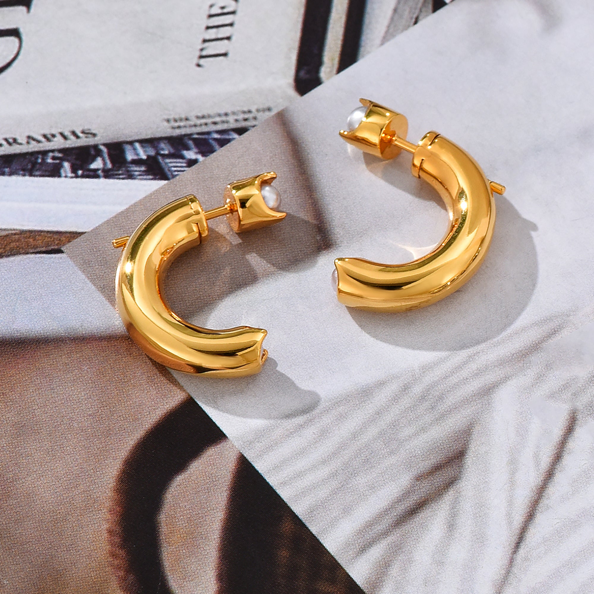 Gold Plated Pearl Double Side Hoop Earrings Valentine Day Gift