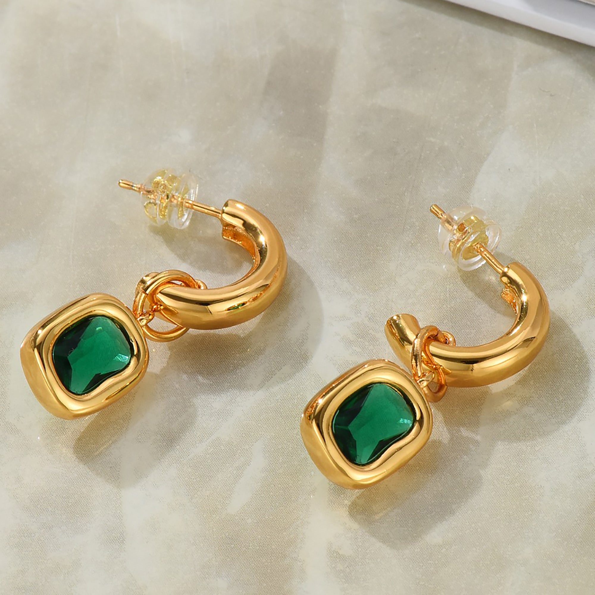 Gold Plated Hoop w/ Jewel Dangle Earrings Valentine Day Gift