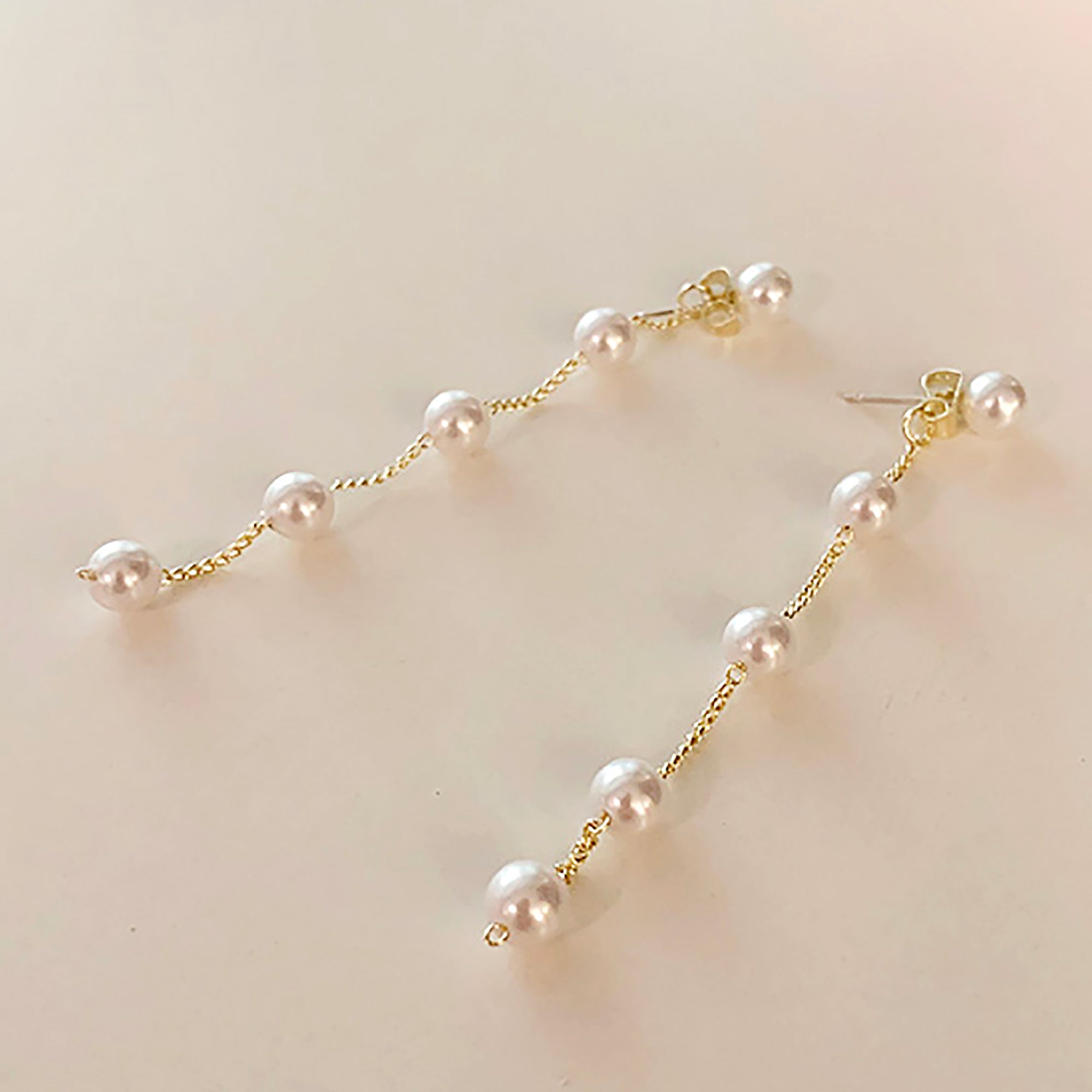 Gold Plated Pearl Link Double Side Earrings Valentine Day Gift