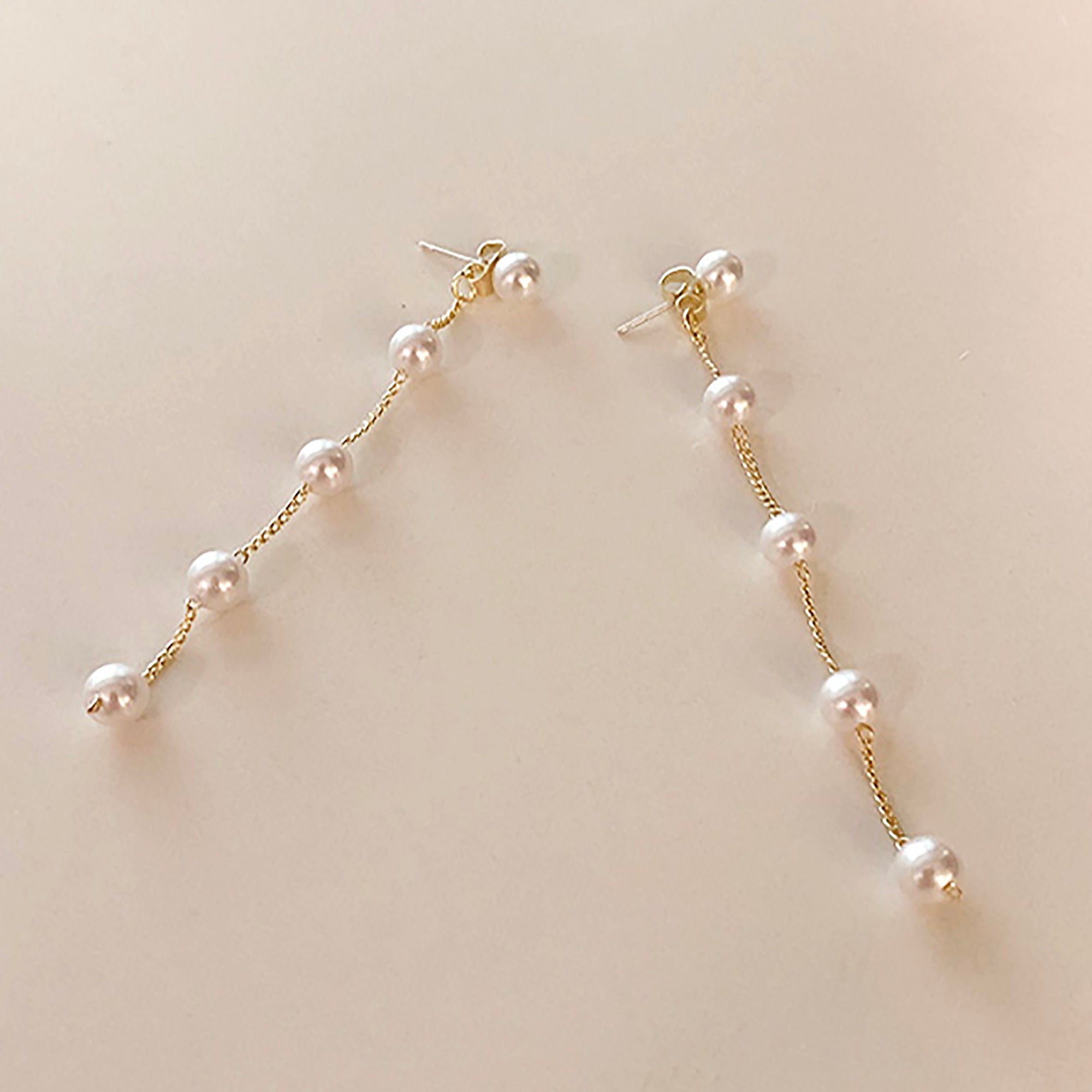 Gold Plated Pearl Link Double Side Earrings Valentine Day Gift