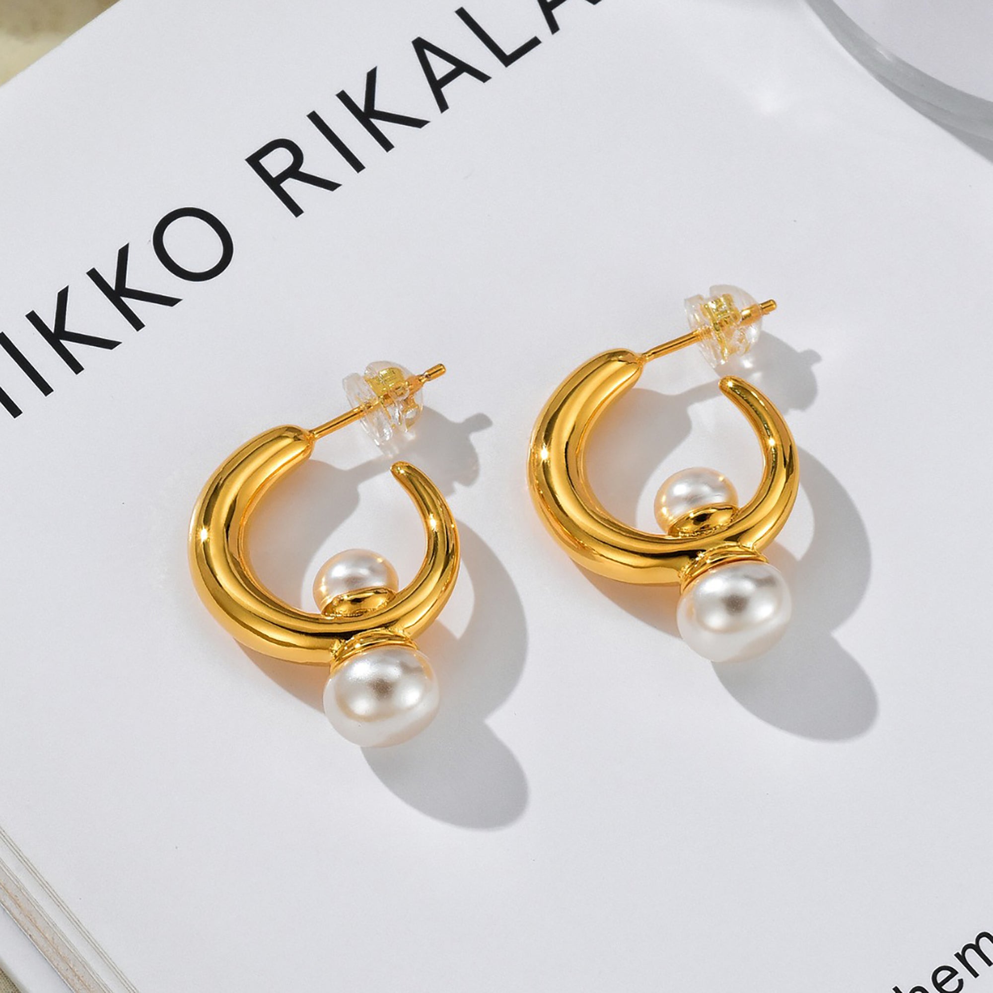 Gold Plated Pearl Hoop Earrings Valentine Day Gift