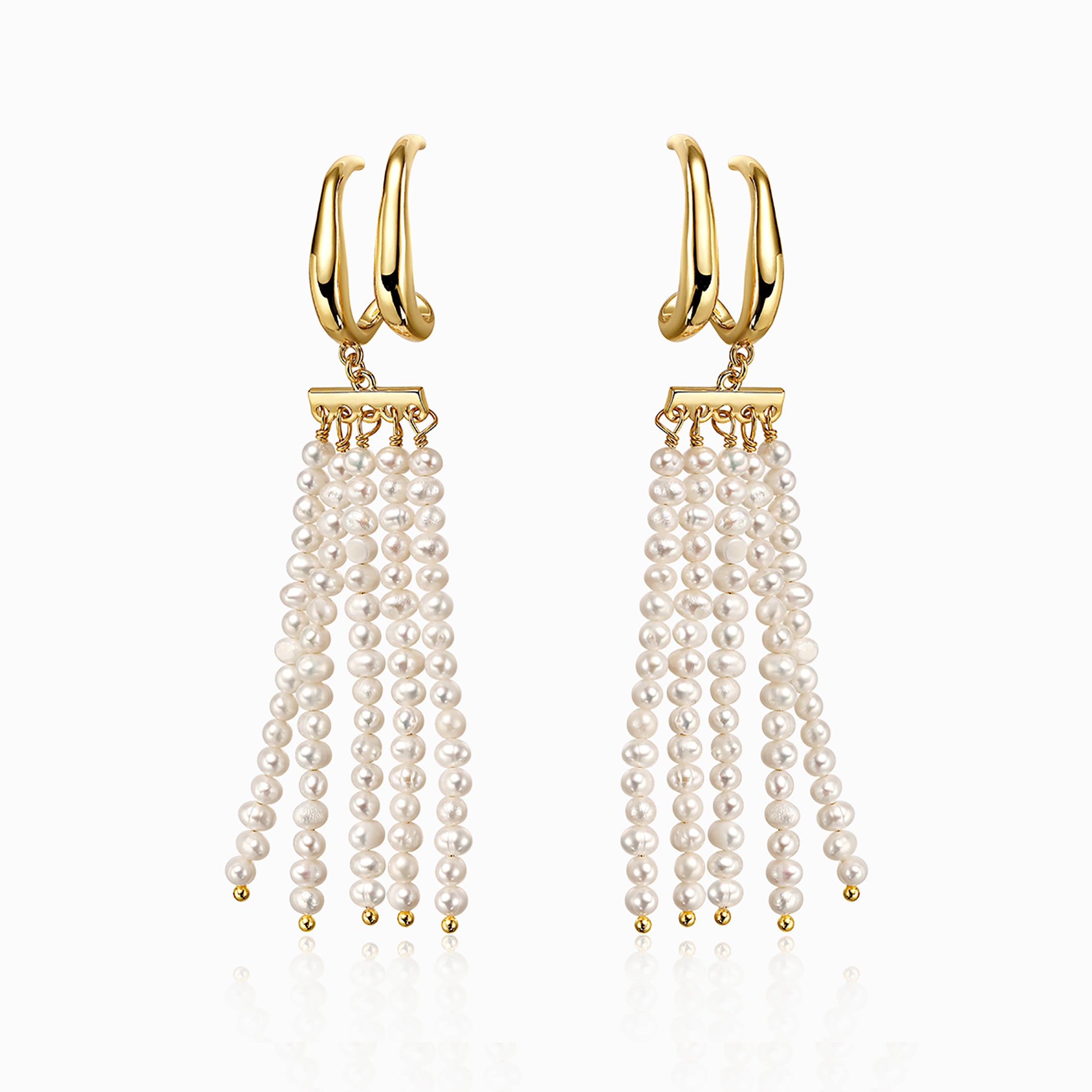 18K Gold Plated Pearl Tassels Suspender Earrings gift holiday