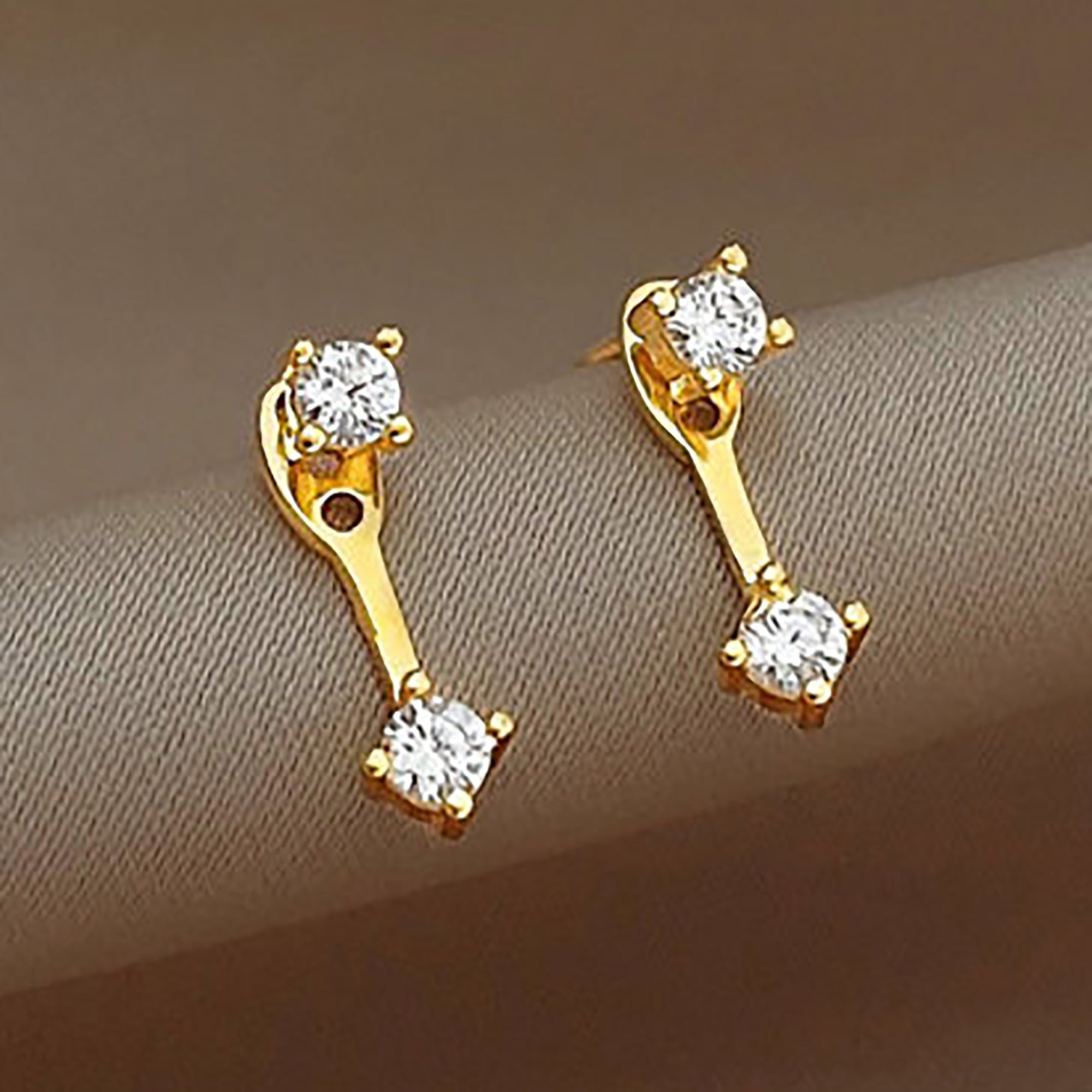 18K Gold Plated w/ CZ Double Side Stud Earrings Valentine Day Gift birthday party anniversary