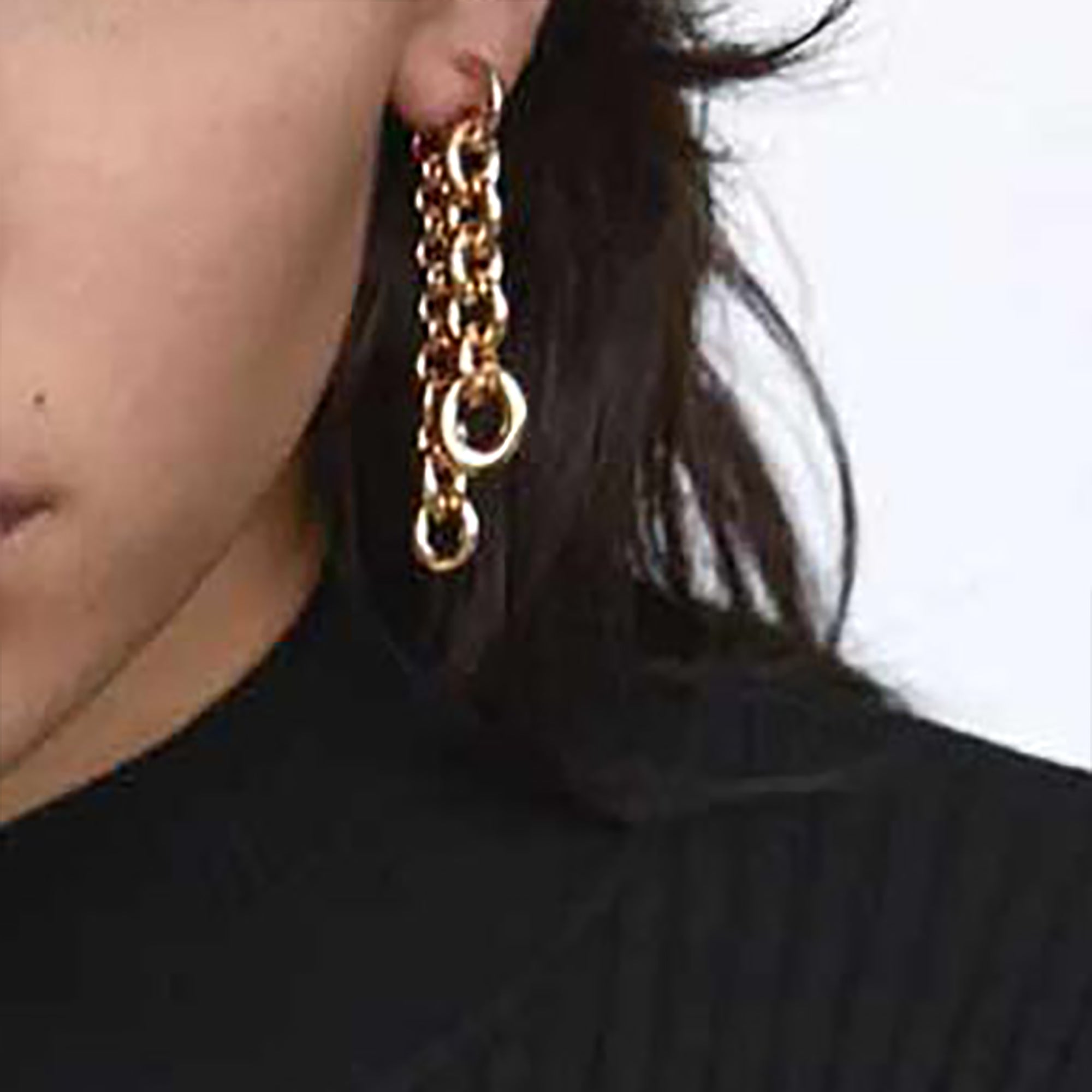 Gold Plated Chunky Metal Chain Double Side Earrings Gift wedding influencer styling KOL / Youtuber / Celebrity / Fashion Icon picked