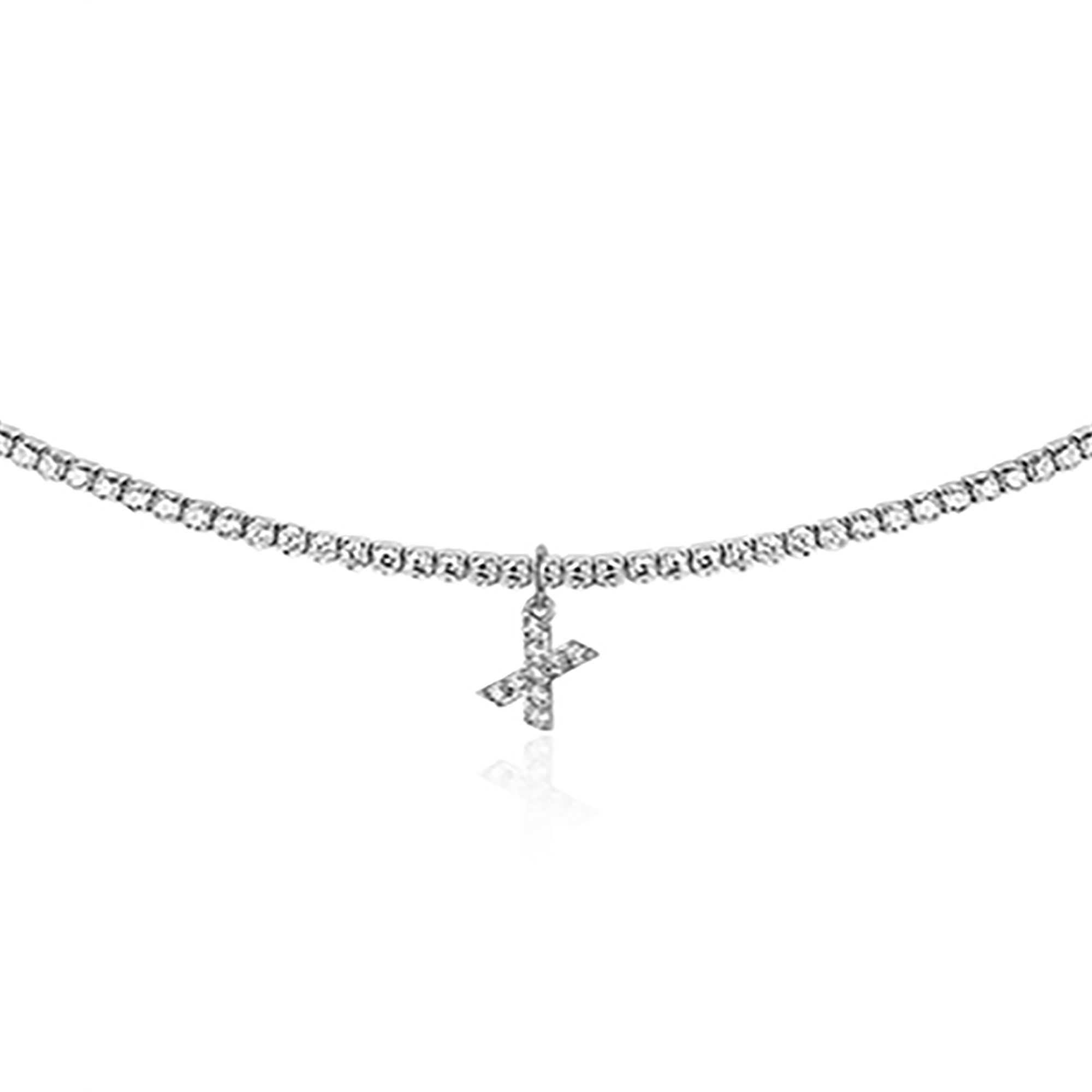 White Gold Plated CZ Letters / Initial Choker Necklace