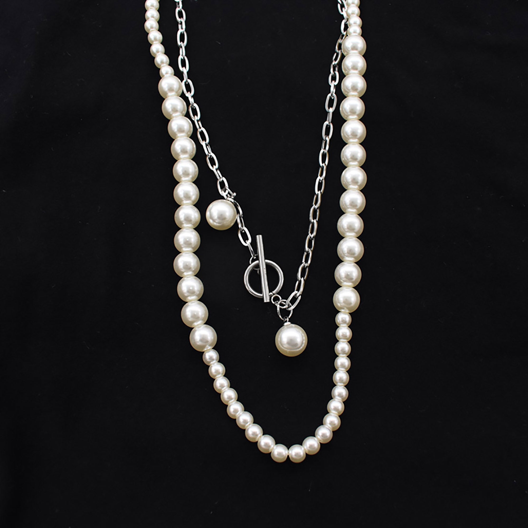 2 in 1 Set Stainless Steel  w/ Pearl Pendant Layered Necklace Valentine Day Gift KOL / Youtuber / Celebrity / Fashion Icon styling