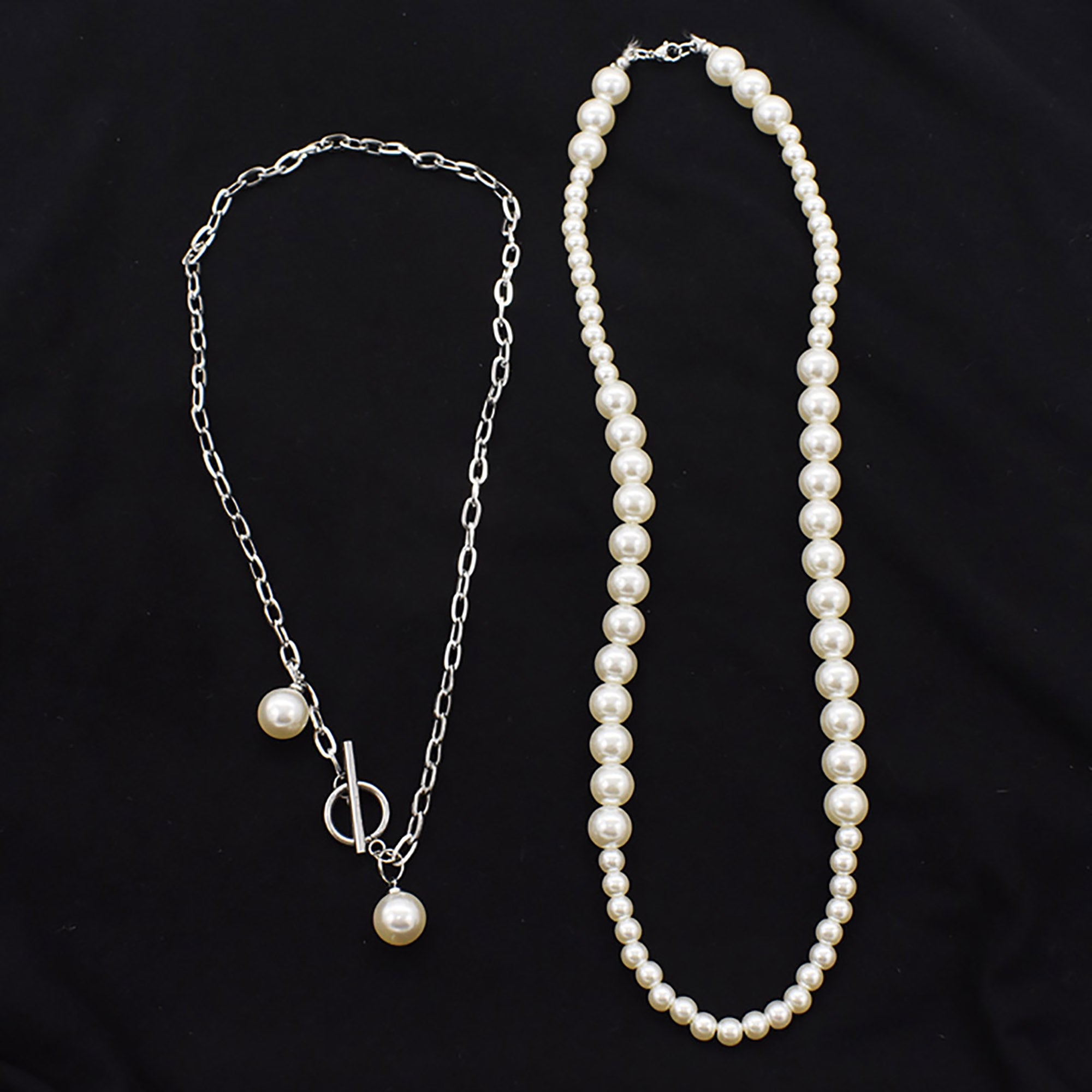 2 in 1 Set Stainless Steel  w/ Pearl Pendant Layered Necklace Valentine Day Gift KOL / Youtuber / Celebrity / Fashion Icon styling