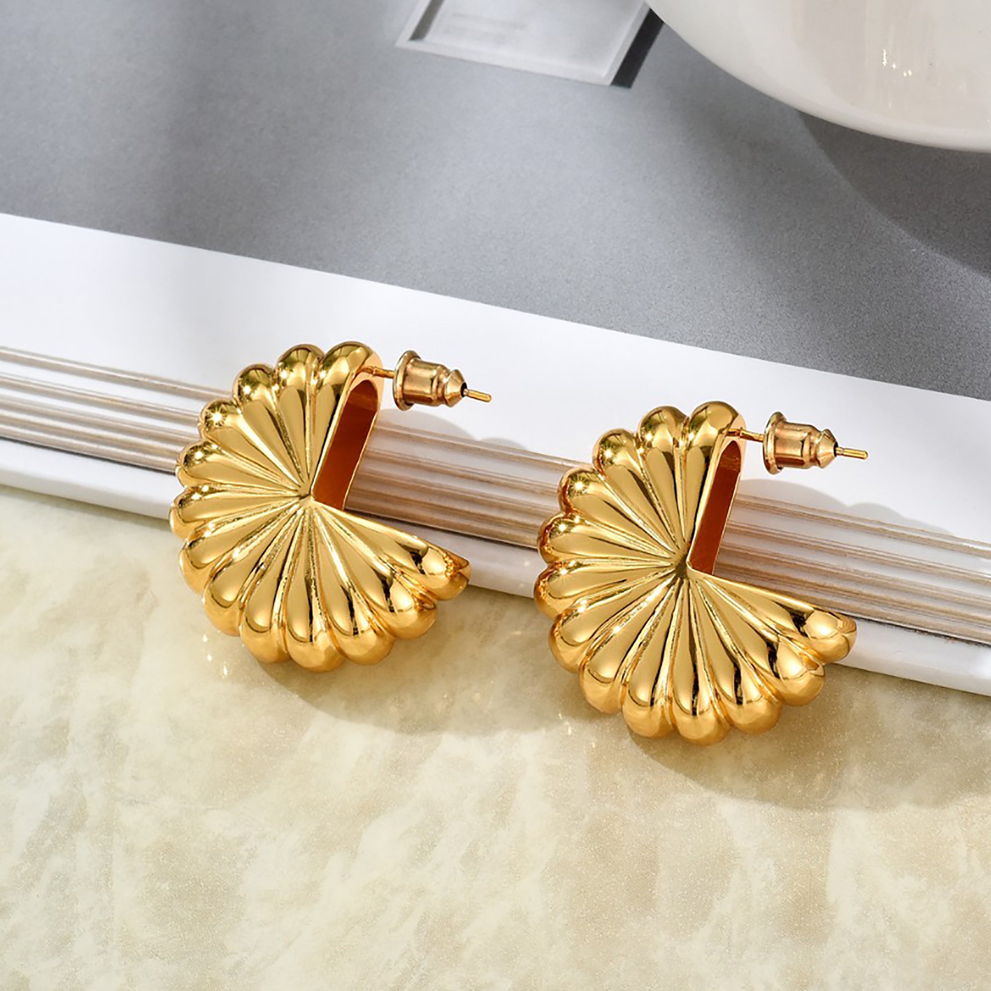 Gold Plated Sea Shell Hoop Earrings Valentine Day Gift