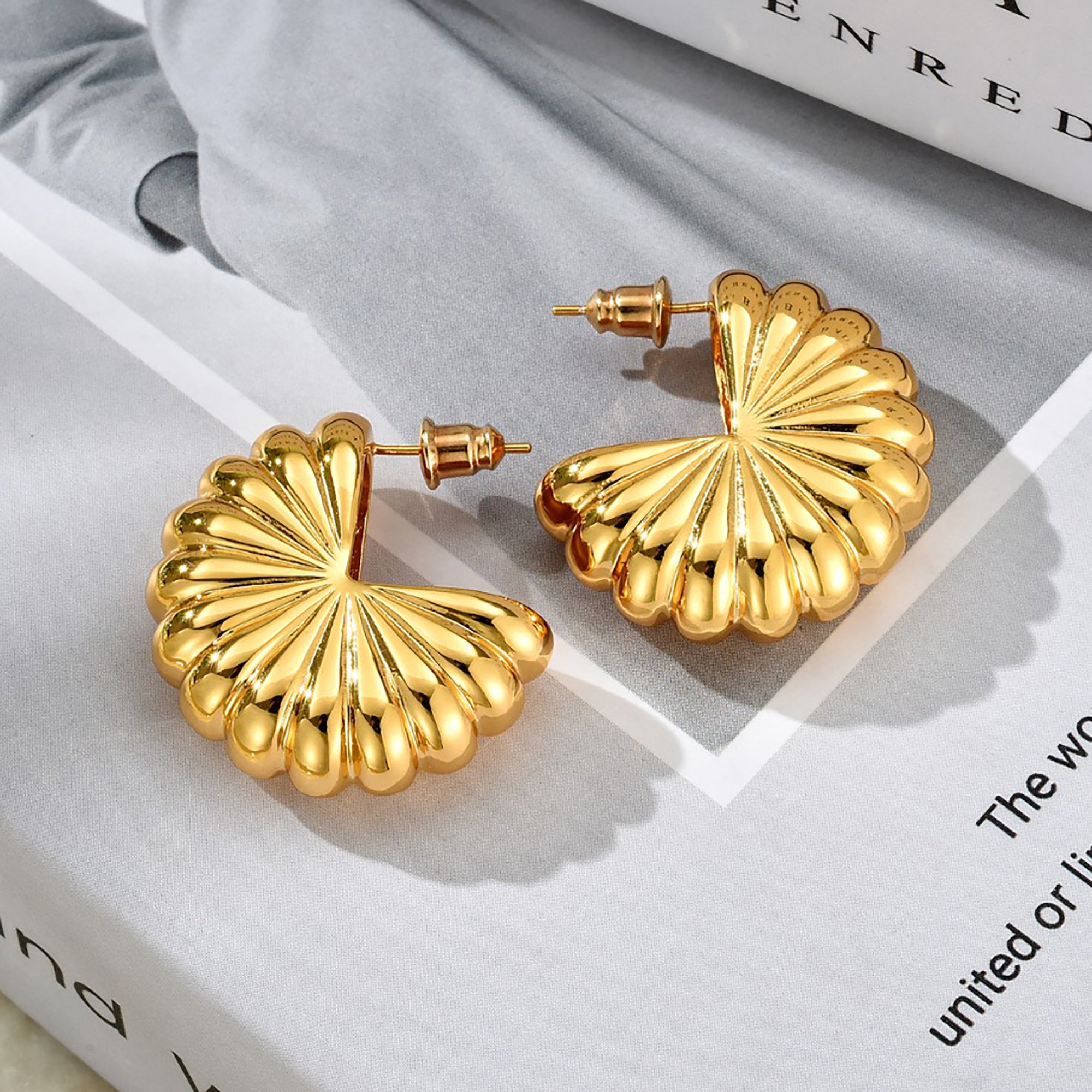 Gold Plated Sea Shell Hoop Earrings Valentine Day Gift