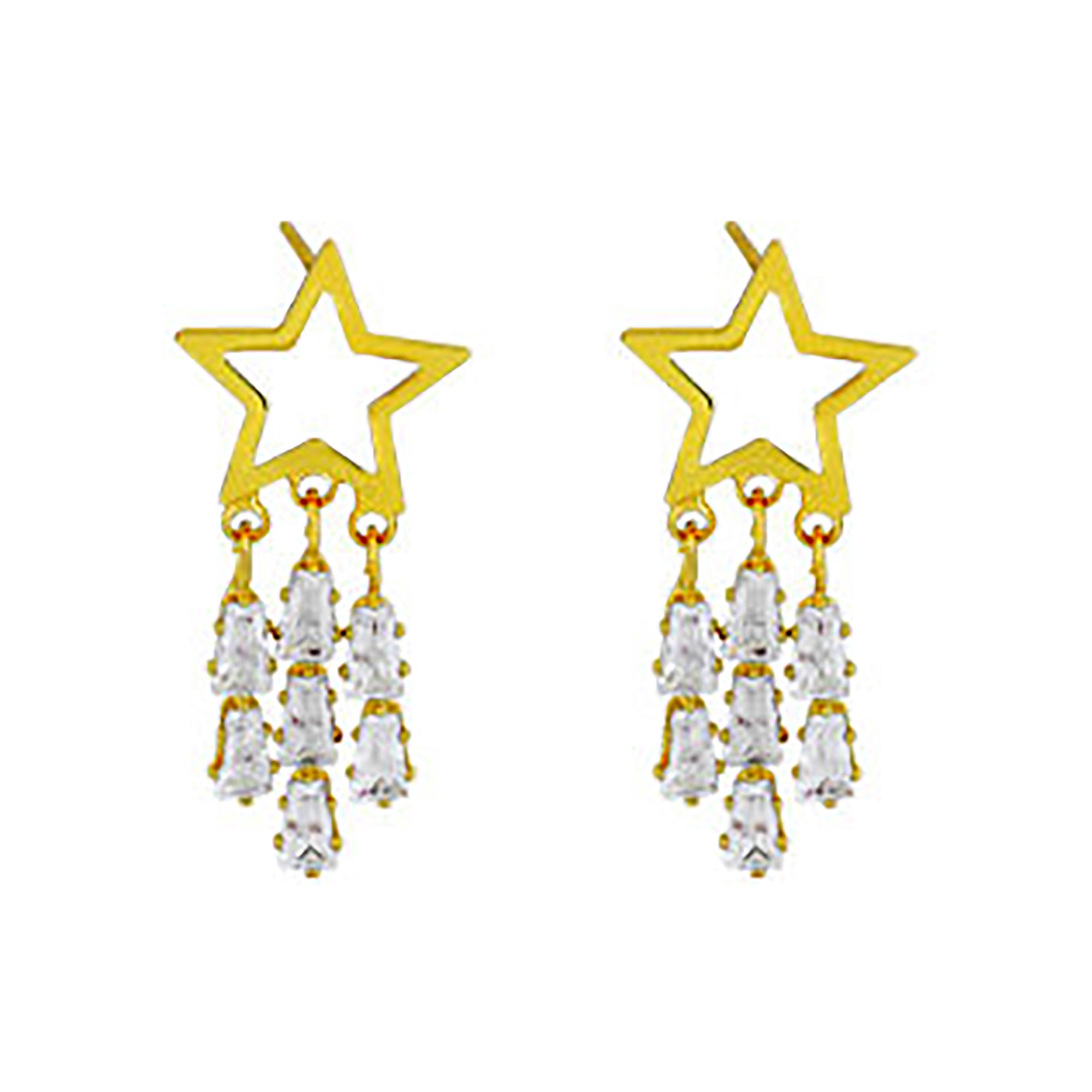 18K Gold Plated Star w/ CZ Tassel Earrings Valentine Day Gift Valentine Day Gift birthday party anniversary