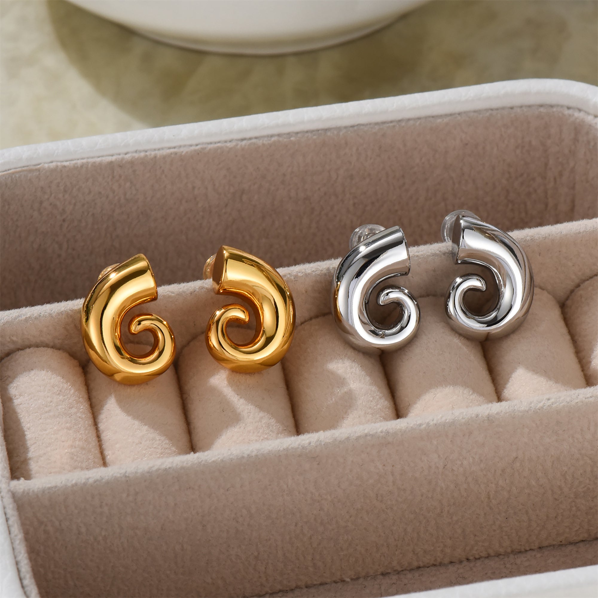 Gold Plated Swirl Earrings Valentine Day Gift Mother's Day wedding fashion show Active