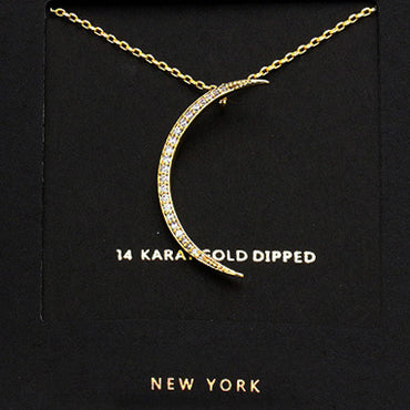 14K Gold Dipped CZ Moon Necklace