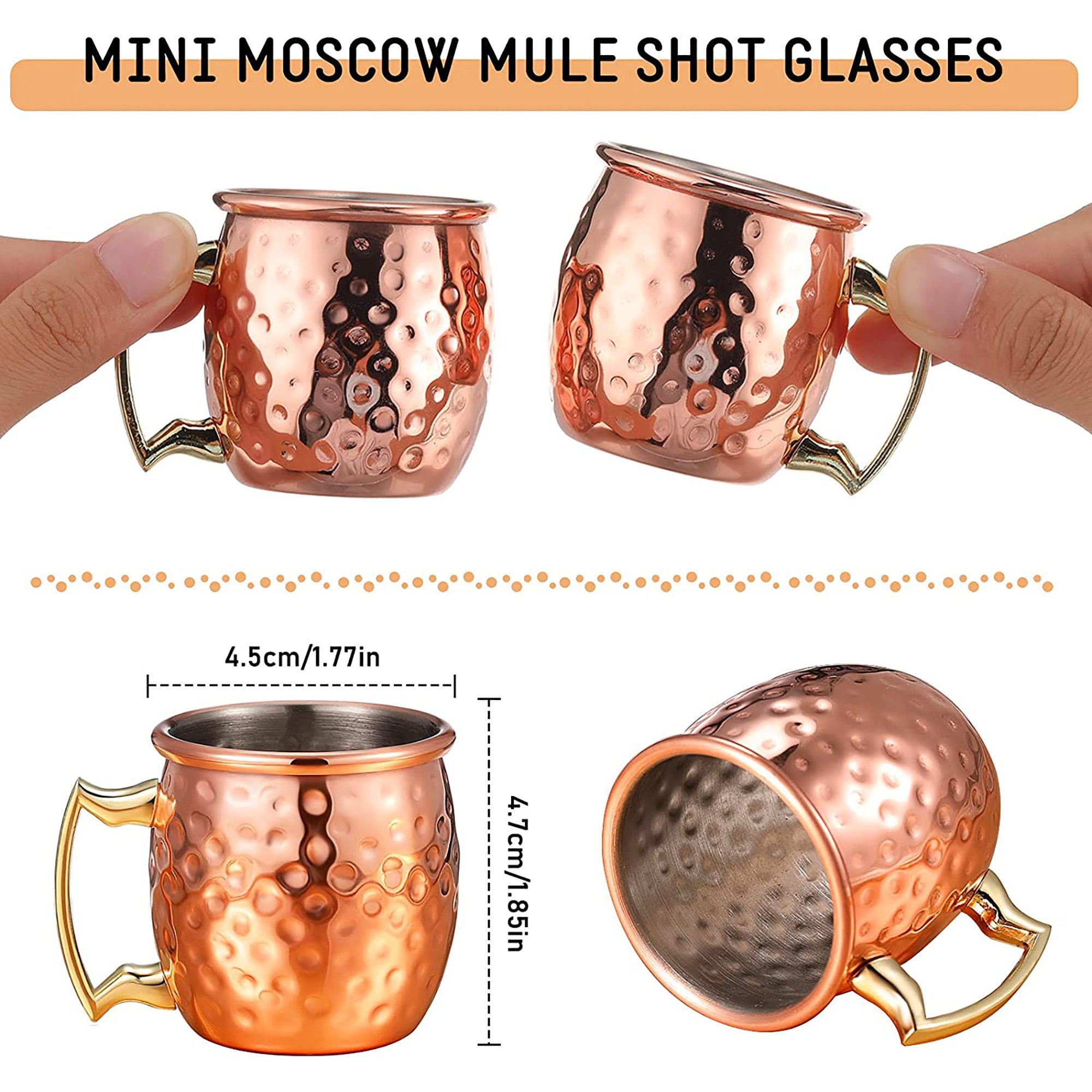 6 Pieces with Stand Mini Moscow Mugs 2 oz Mule Shot Glasses for Home, Kitchen, Bar Drinkaware Home Deco Home party gift anniversary