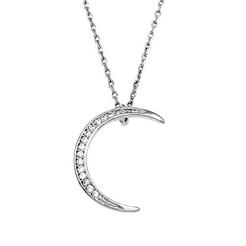 White Gold Dipped CZ Moon Pendant Necklace