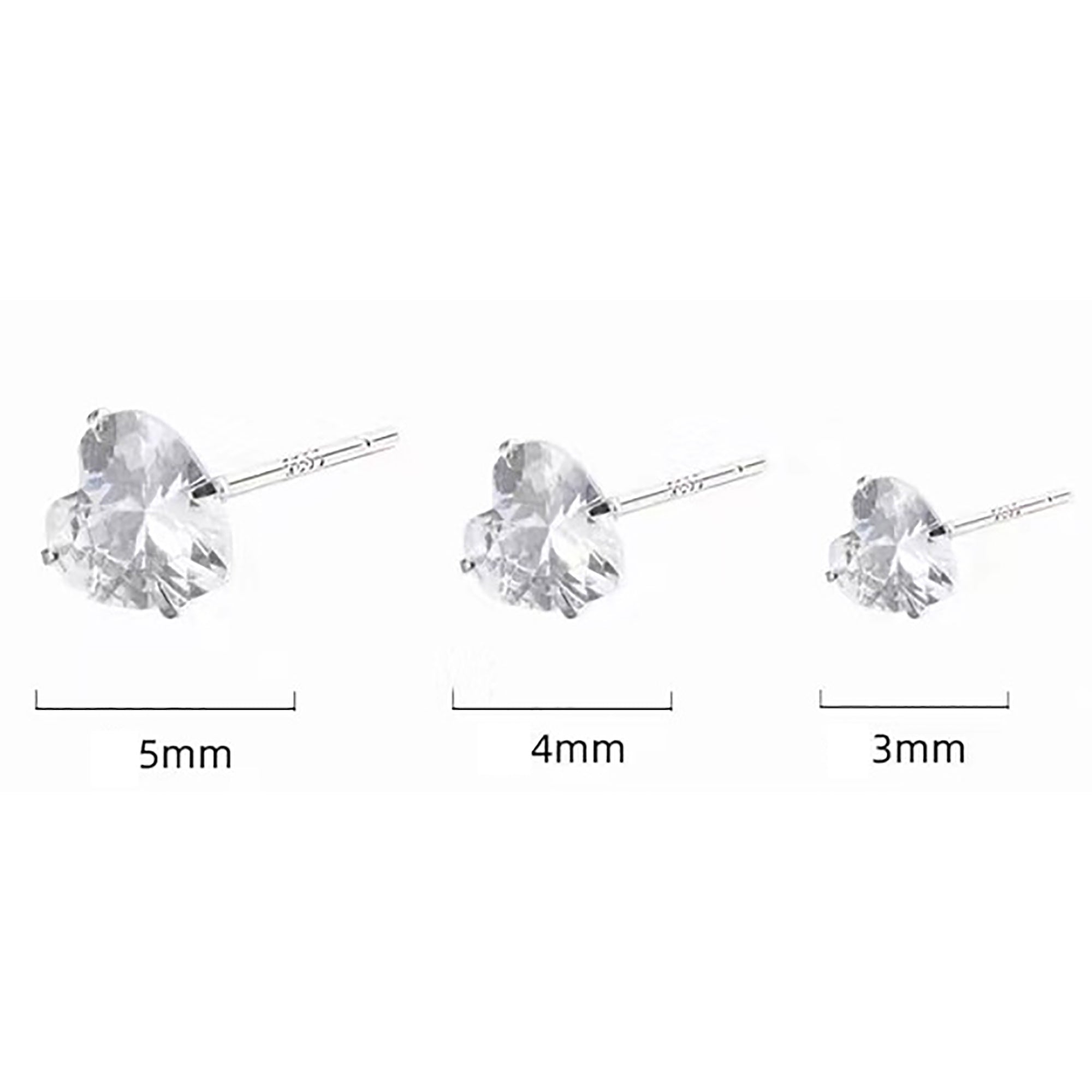 (3 / 4 / 5 mm) 925 Sterling Silver CZ Heart Stud Earrings Gift Party wedding influencer styling KOL / Youtuber / Celebrity / Fashion Icon