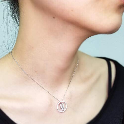 White Gold Plated Sterling Silver Circle CZ Initial Pendant Necklace